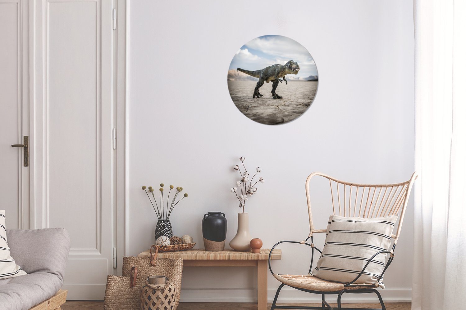 St), - - Dinosaurier MuchoWow Steine (1 Forex, Gemälde Kreis Wandbild, 30x30 cm Sand, Rundes Wohnzimmer, Wanddekoration