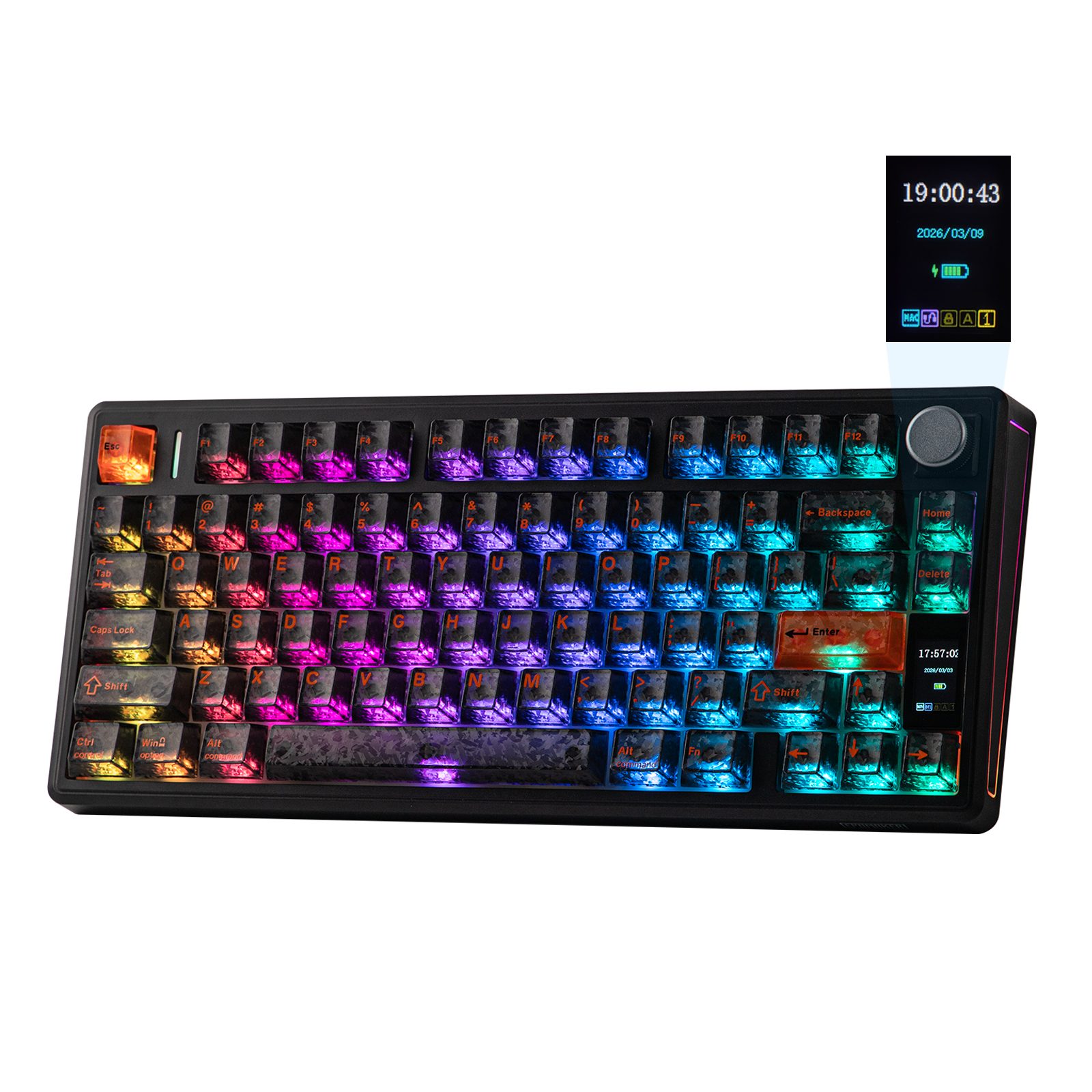 EPOMAKER Kabellose Mechanische Tastatur, Display & Drehknopf, 10000mAh Gaming-Tastatur (2,4 GHz/BT, Hot-Swap, PBT, Mac-Modifikatoren, RGB)