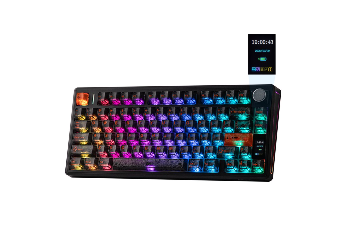 EPOMAKER Kabellose Mechanische Tastatur, Display & Drehknopf, 10000mAh Gaming-Tastatur (2,4 GHz/BT, Hot-Swap, PBT, Mac-Modifikatoren, RGB)