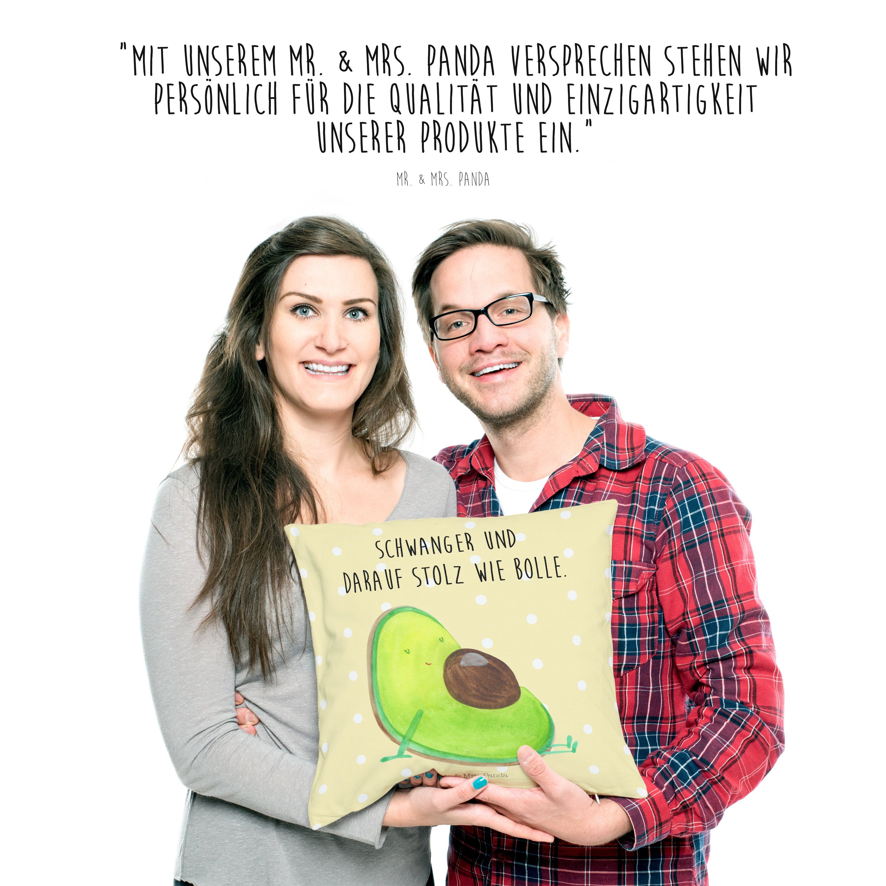 Motivkissen, schwanger Mrs. - Mr. Panda Pastell - & Avocado Gelb Dekokissen Geschenk, Babyshower