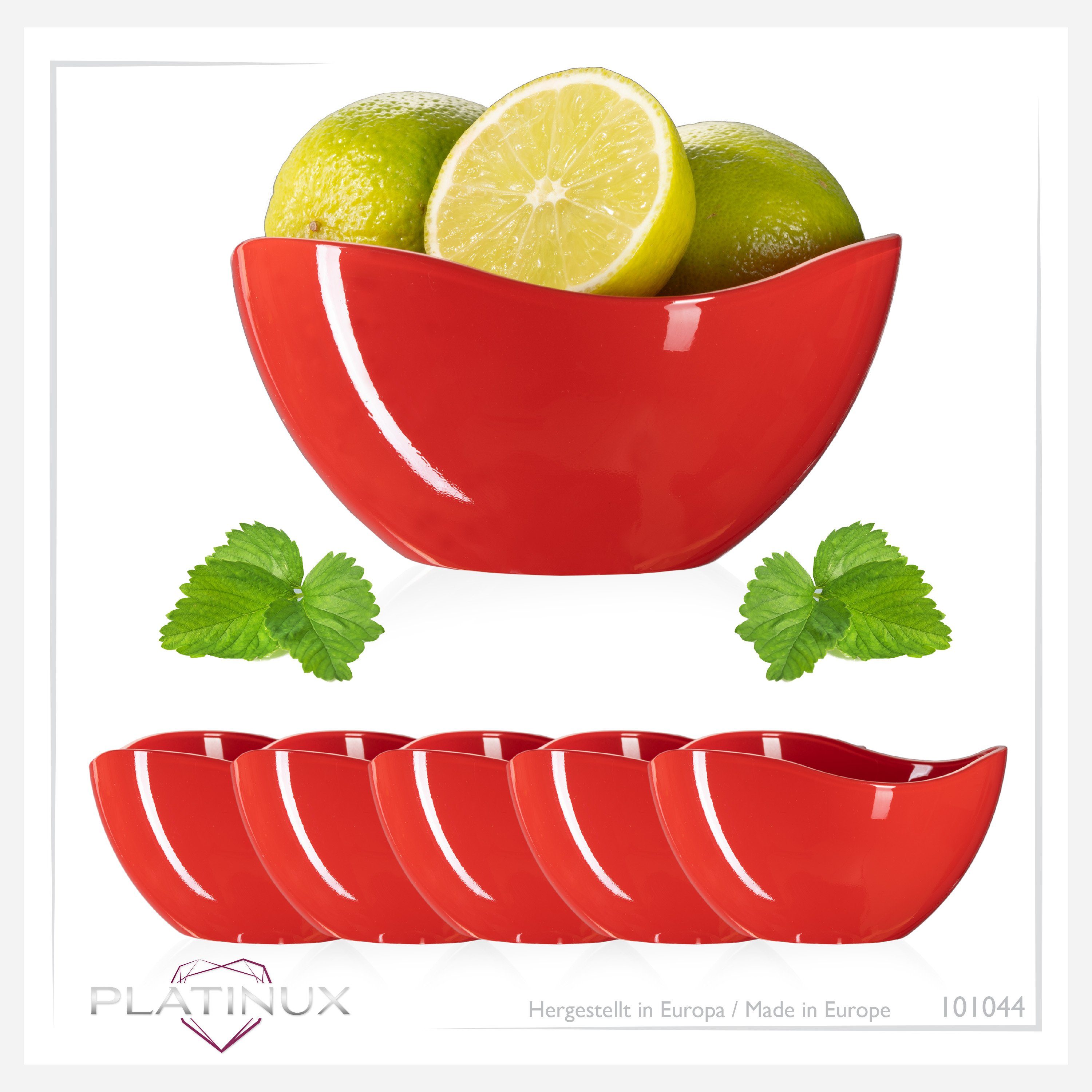 PLATINUX Schüssel Rote Schüsseln Set Teilig, 6 Eisschüssel Glas, Snackschüsseln (6-tlg), Salatschalen Müslischüssel 225ml