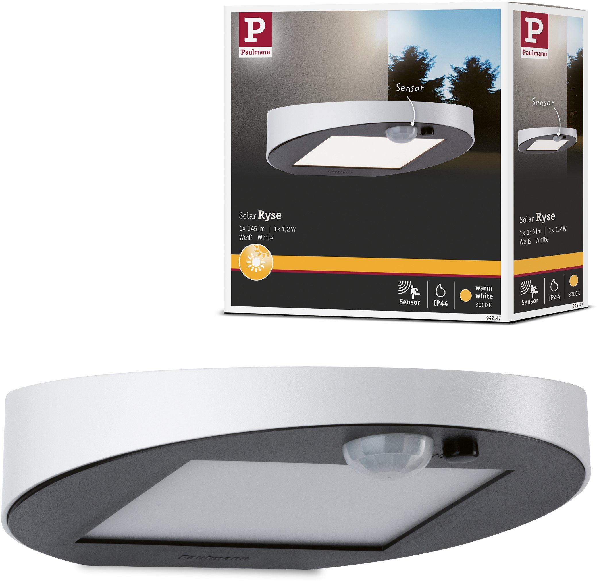 Paulmann LED Außen-Wandleuchte Ryse, Bewegungsmelder, fest integriert, Warmweiß, LED-Modul LED