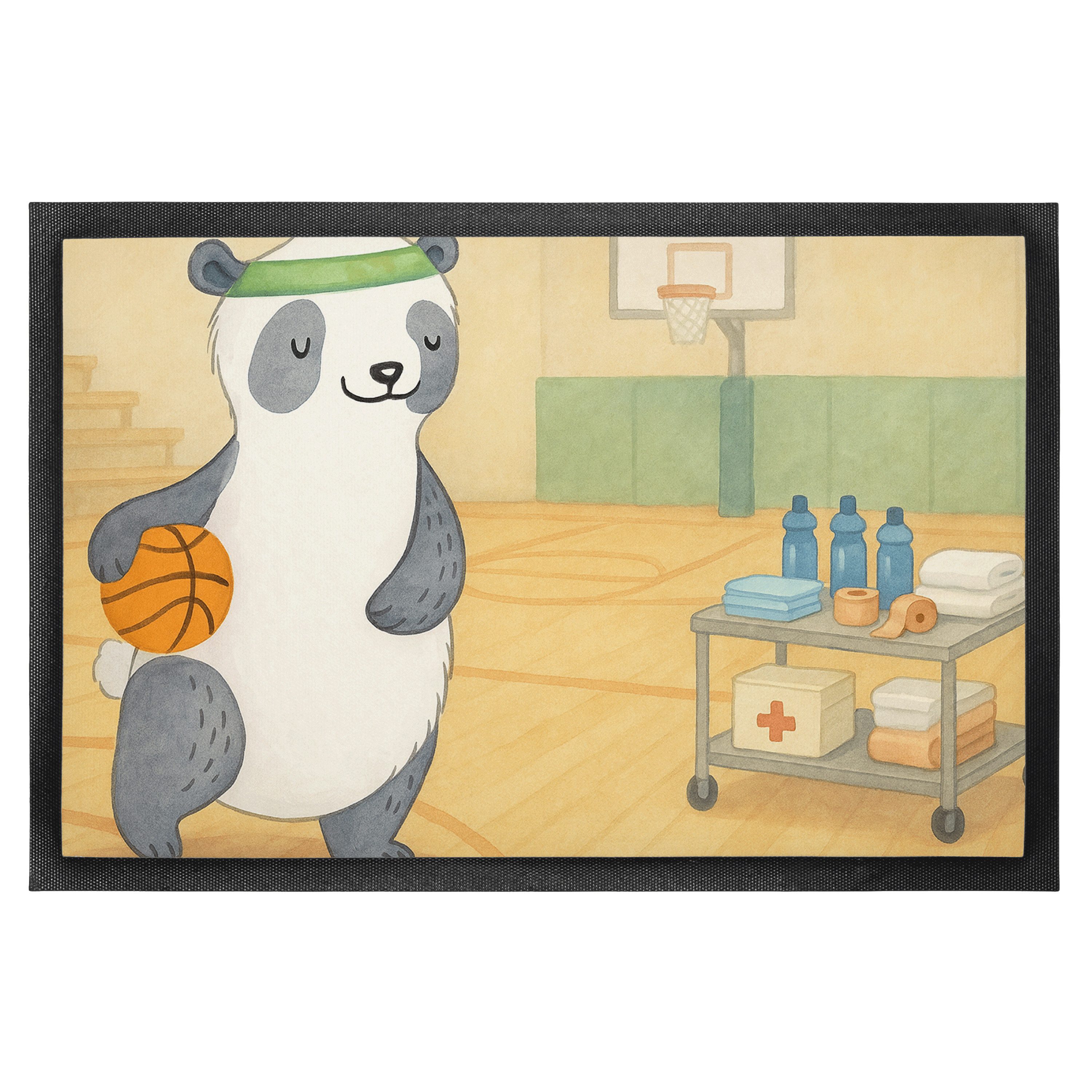 Mr. & Mrs. Panda Fußmatte Panda Basketball Design, Schmutzmatte 40 x 60 cm, Weiß, Geschenk, Ver, rechteckig, Höhe: 40 mm, Eingangsteppich Vorleger Bodenvorleger