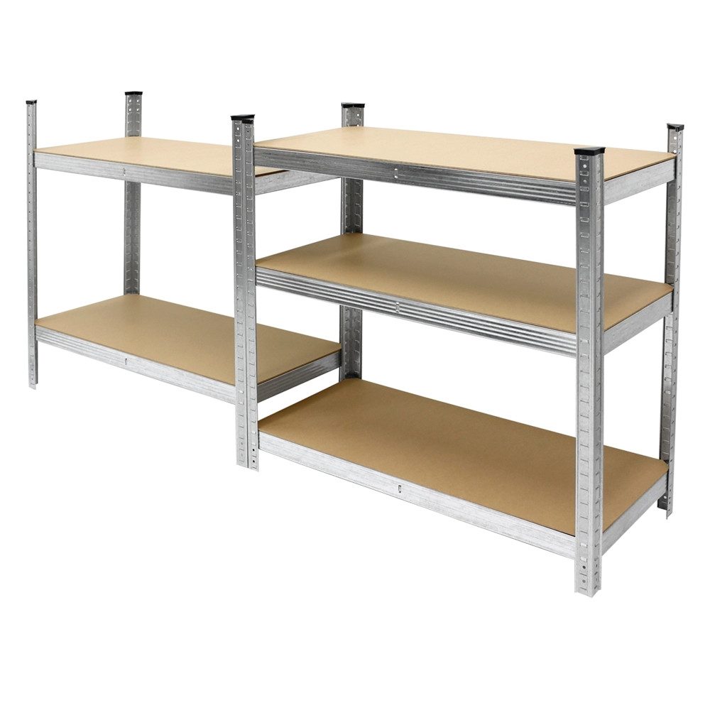 ECD Germany Schwerlastregal Keller Regal Steckregal Lagerregal für Werkstatt & Garage Lastenregal, 1-tlg., Regalsystem bis 350kg Werkstattregal Metall / MDF Silber