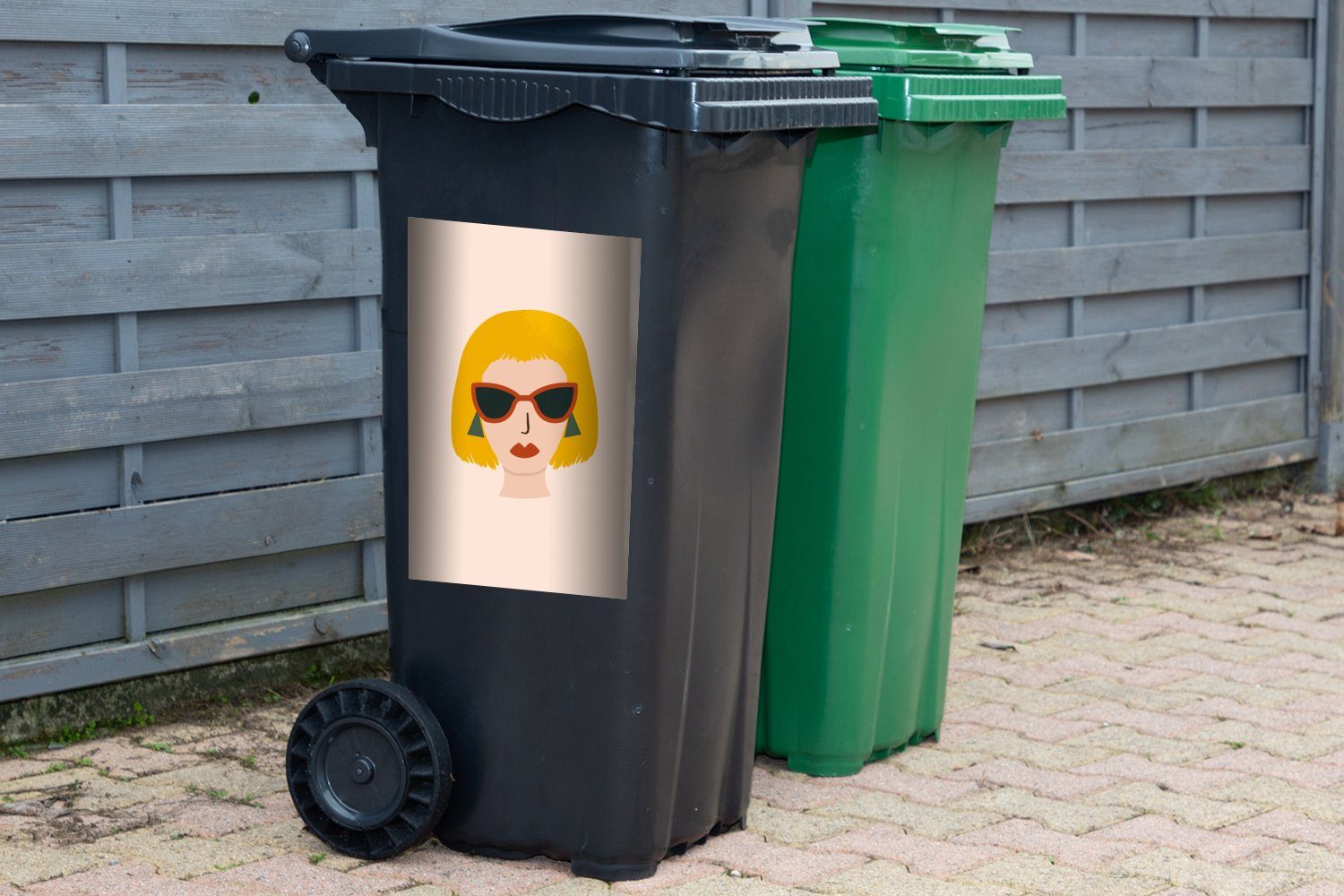 Mülleimer-aufkleber, Wandsticker Sonnenbrillen (1 - Sticker, Container, Frauen St), - - Abfalbehälter Pastellfarben Mülltonne, Sommer MuchoWow