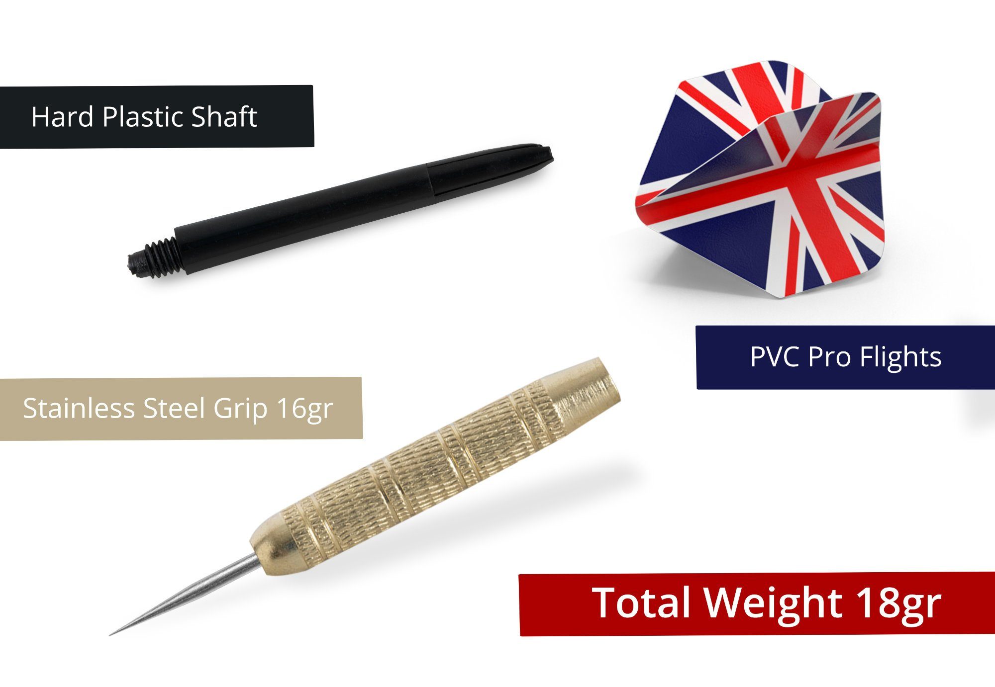 Stagecaptain Dartpfeil Steeldart-Pfeile-Set für Sisal, Papier und Kork Dartscheiben, Geeignet für jedes Steeldartboard