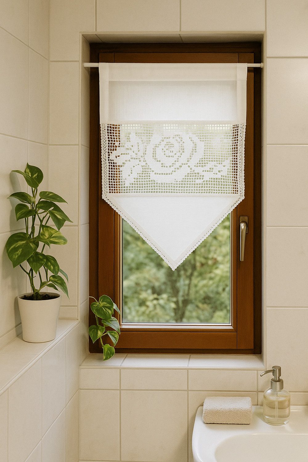 HOSSNER - ART OF HOME DECO Scheibengardine 30x45 cm (1 St), blickdicht, Baumwollmischung, Vintage, Romantische Stickerei