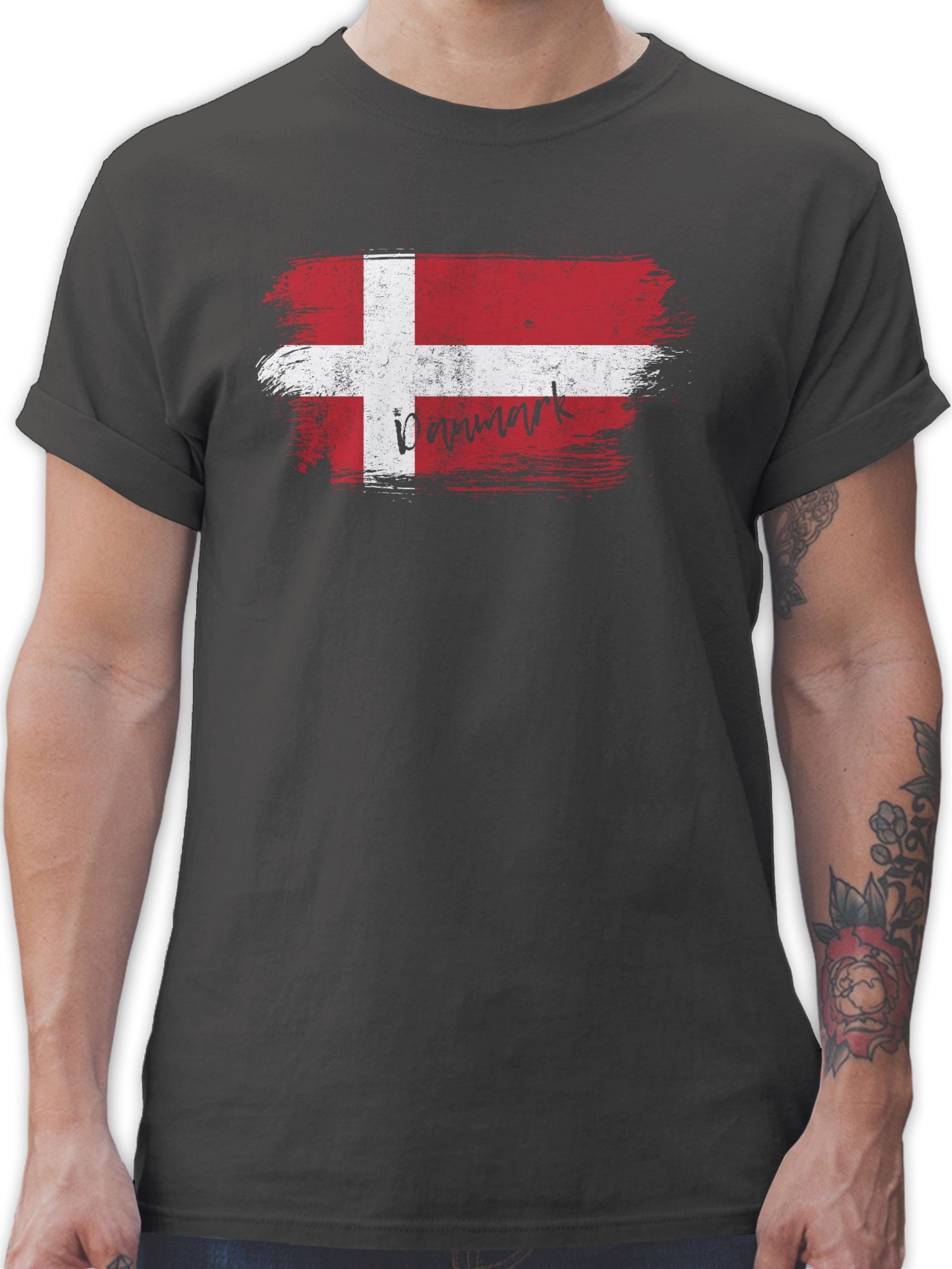 Shirtracer T-Shirt Dänemark Vintage Fussball EM 2024 3 Dunkelgrau