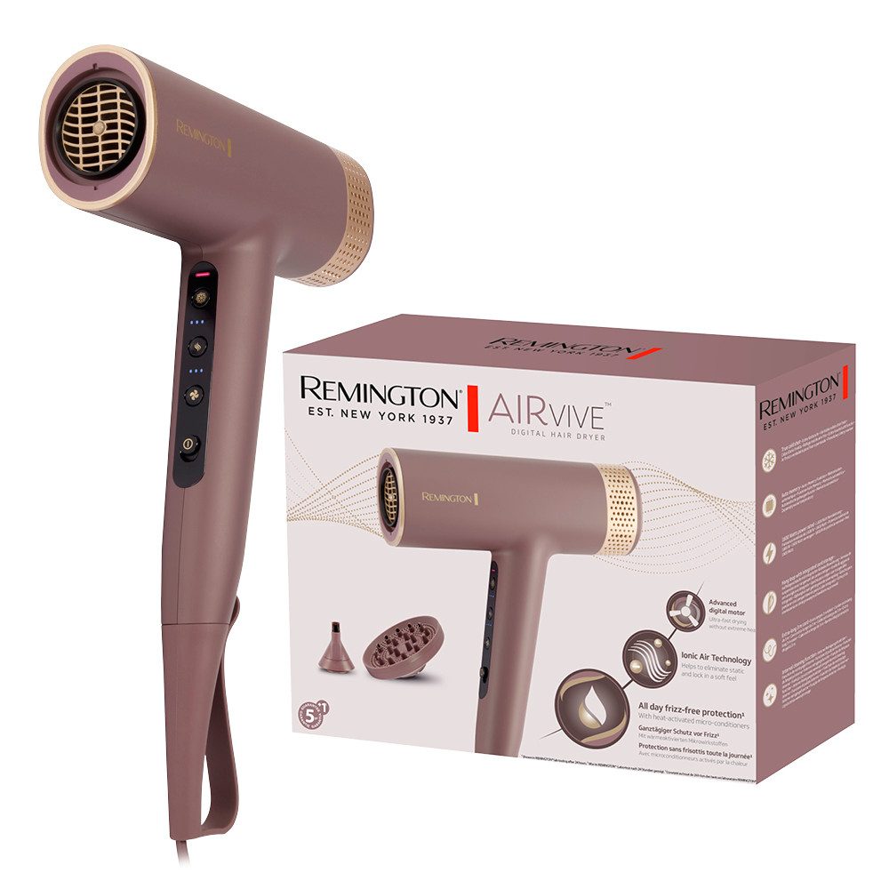 Remington Haartrockner AIRviveDigital Haartrockner (EC8930), 1600 W, Digital Motor, Ionic Air, Anti-Frizz, 12 Heiz-&Geschwindigkeitsstufen