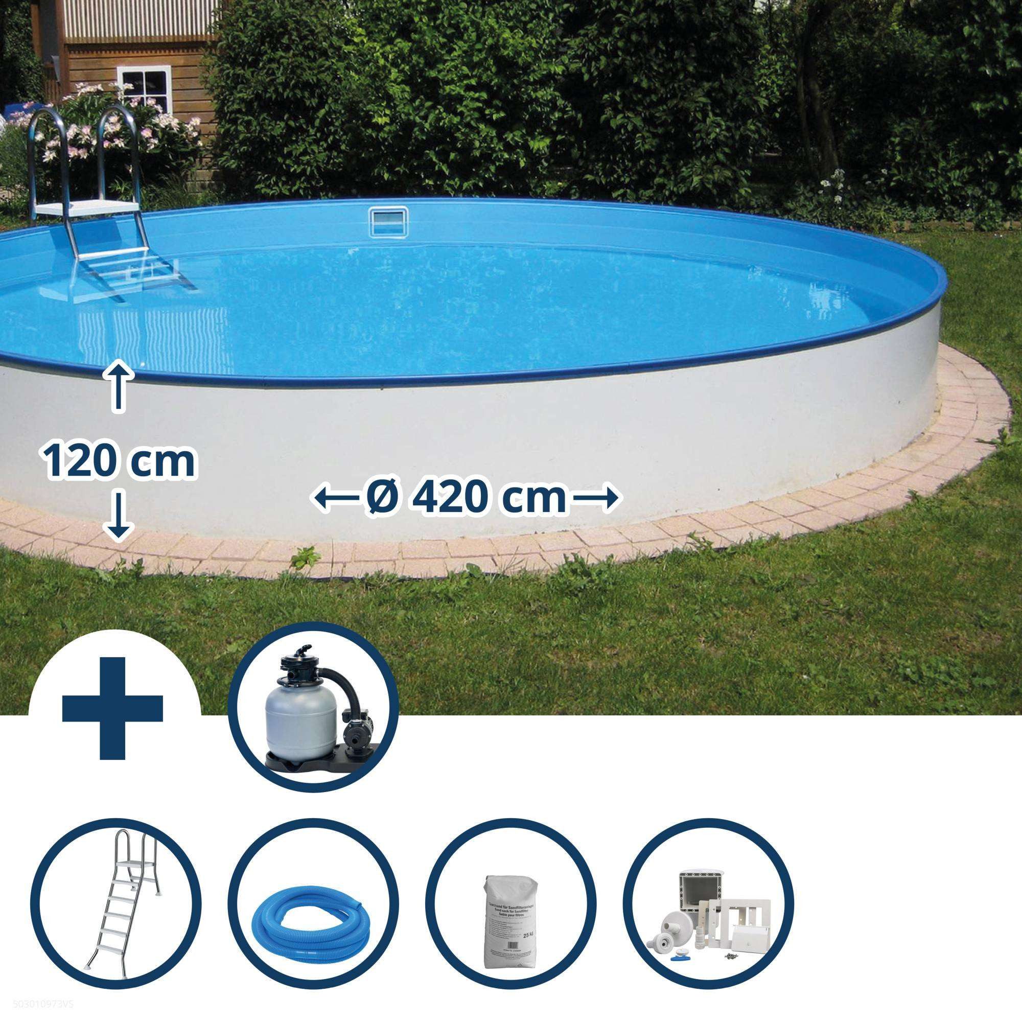 SUMMER FUN Rundpool Stahlwandpool Set (6-teilig) halbhoch rund Bali 42 (Einzelbecken, 1-tlg), verzinkte Stahlwand