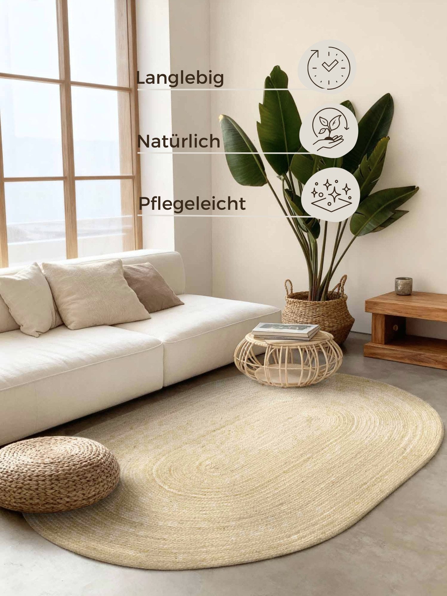 HANSE Home Teppich Rangpur Juteteppich, in rund und oval, oval, Höhe: 10 mm, handgewebt, 100% Jute, Natur, Wohnzimmer, Flur, Boho, Skandi