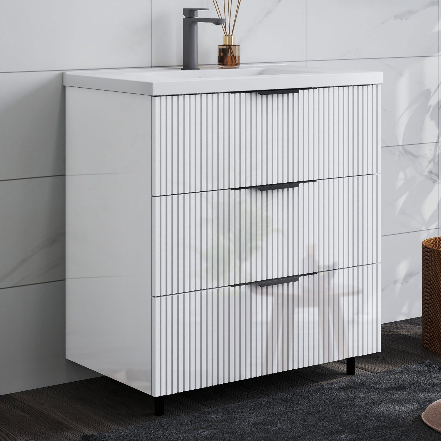 Waschtisch Badmöbel Set Waschbecken mit Unterschrank Standschrank