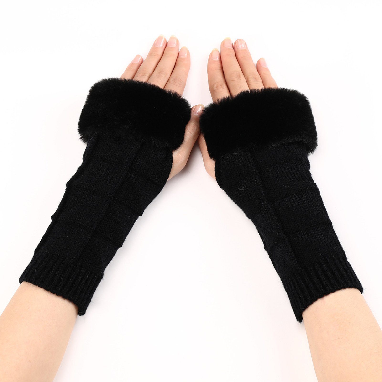 Rutaqian Strickhandschuhe 1 Paar Weicher Strick Handschuhe Ohne Finger, Handschuhe Für Mädchen Einfarbig, Gestrickt, Dreiecksmuster