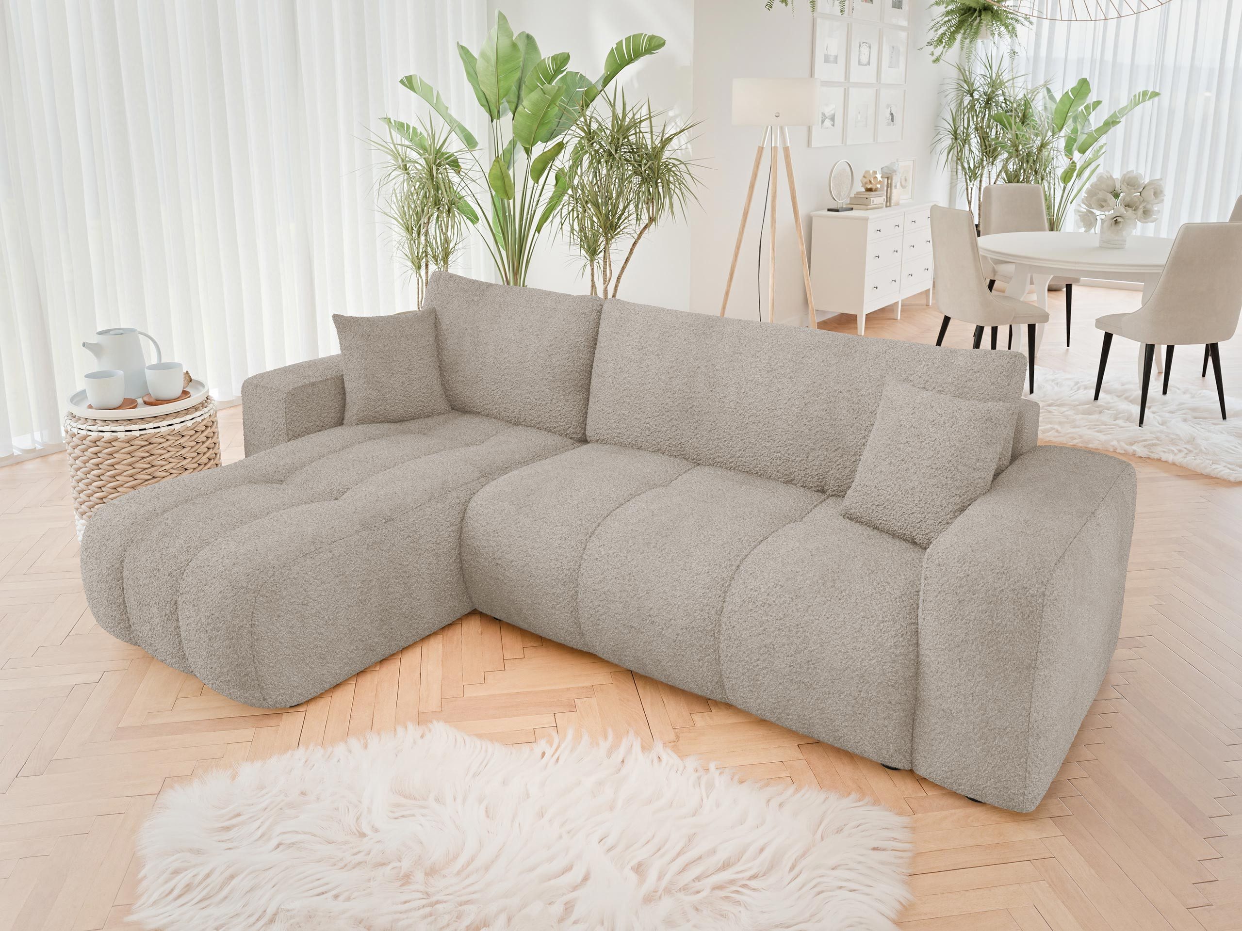 MIRJAN24 Ecksofa Fetrinu Boucle, mit Schlaffunktion und Bettkasten, Rückenl günstig online kaufen