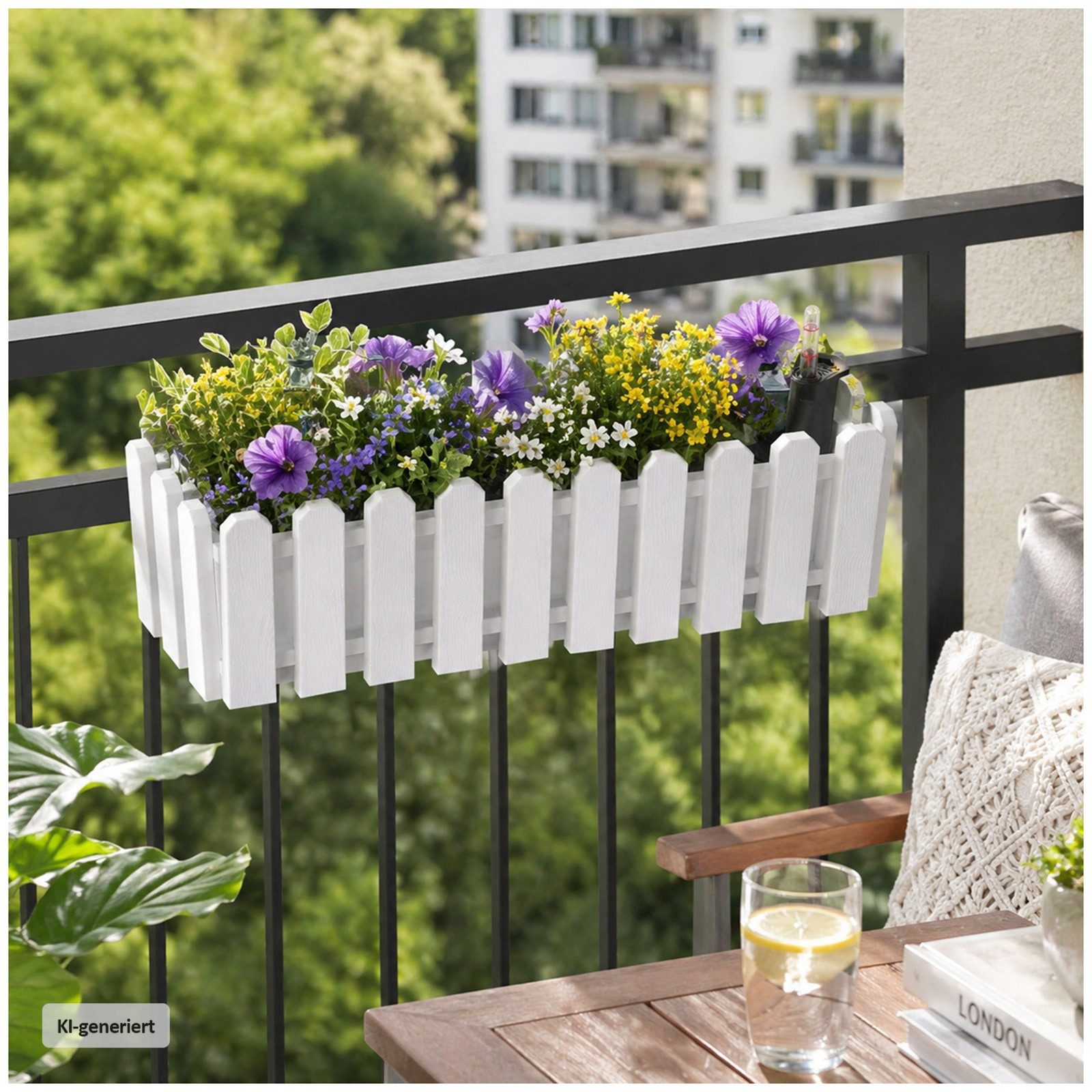 HTI-Living Blumenkasten Blumenkasten mit Wasserspeicher Nessa 50 cm Weiß (Stück, 1 St., 1 Blumenkasten), inklusive Wasserstandsanzeige und Balkonhalterung