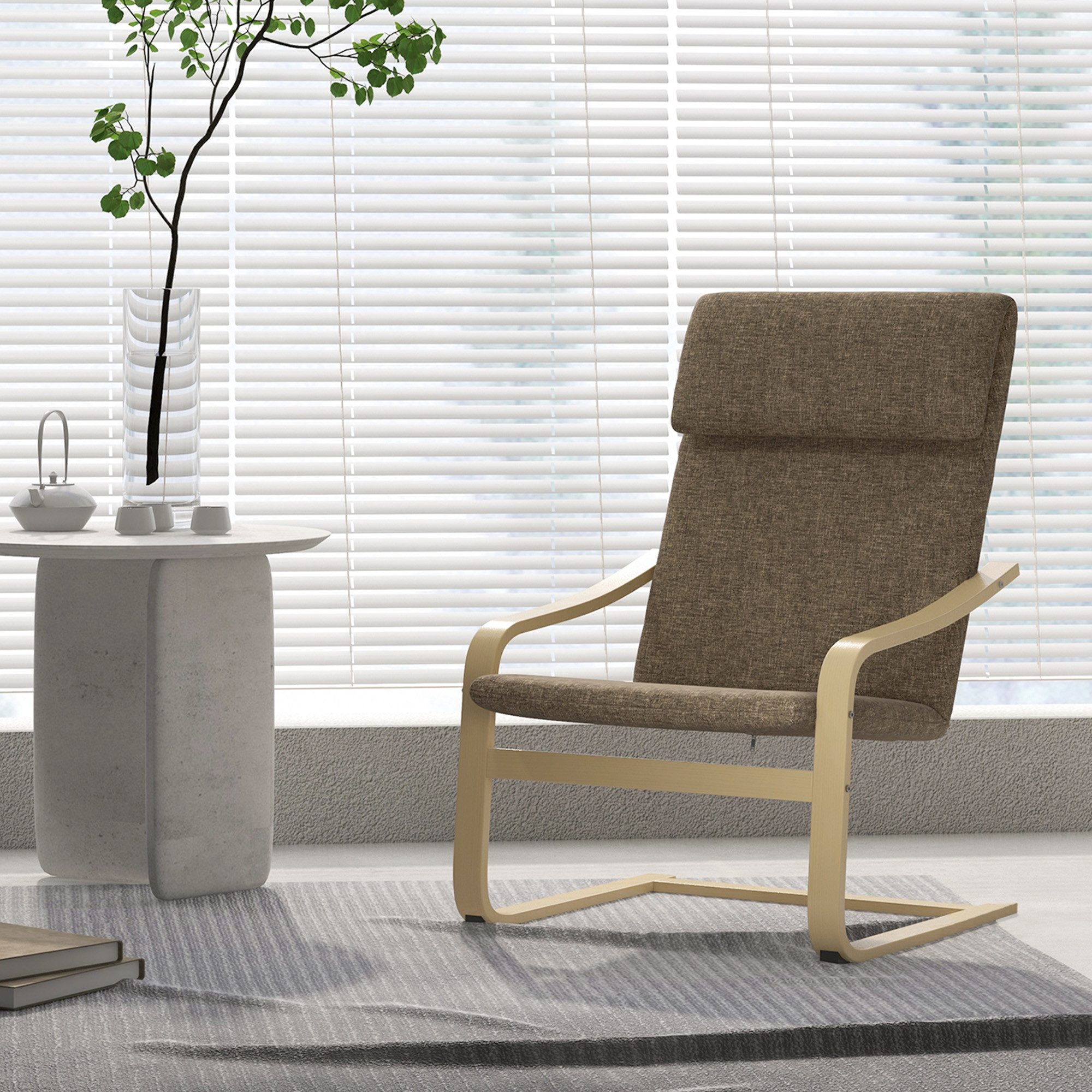 HOMCOM Relaxsessel Ruhesessel mit Kopfkissen für Wohnzimmer (Relaxstuhl mit Armlehne, 1-St., Esszimmerstuhl), Birkenholz, Braun 65 x 79 x 98cm