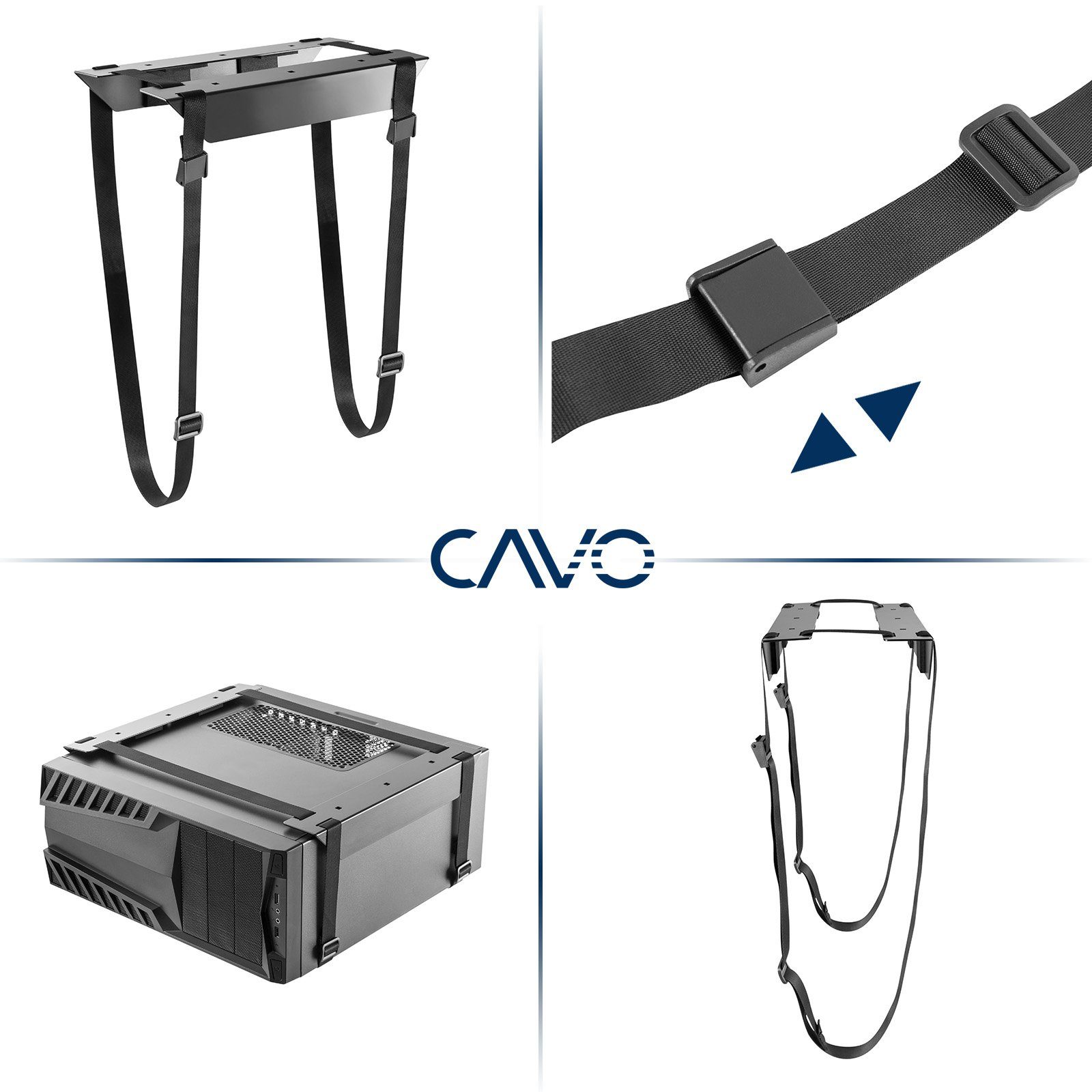 CAVO Halterung Desktop PC-Halterung CH-B mit reißfesten Gurten, (Computerhalter für alle PC-Größen bis 10 kg Gewicht, schwarz) – Bild 3 von 5