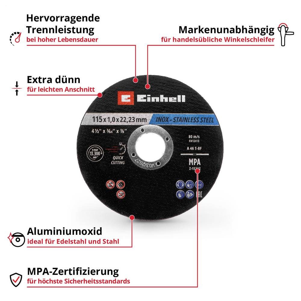 Einhell Trennscheibe 711526 Trennscheiben-Set 115 mm 50 St. Metall, Edelstahl, Stahl, Blech