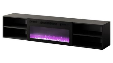 MIRJAN24 TV-Schrank Polo 180 (mit Elektrische Kamin) Realistische LED-Flamme, Gehärtetes Glas, 180x33x39 cm