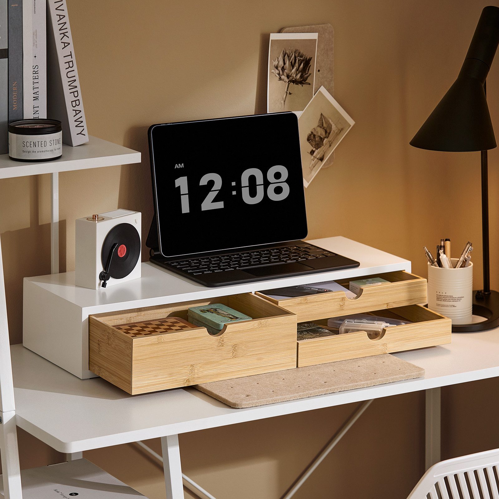 SoBuy Monitor-Halterung BBF11, (Monitor Bildschirm Ständer Bildschirmerhöher Monitorständer Weiß-Natur) – Bild 4 von 5