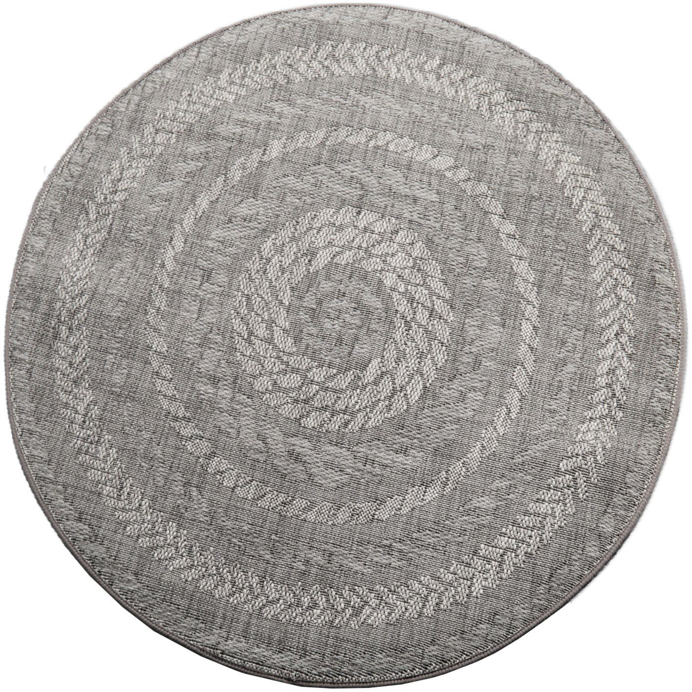 Teppich Malmedy 490, Paco Home, rund, Höhe: 4 mm, Flachgewebe, melierte Sisal-Optik, In- und Outdoor geeignet grau