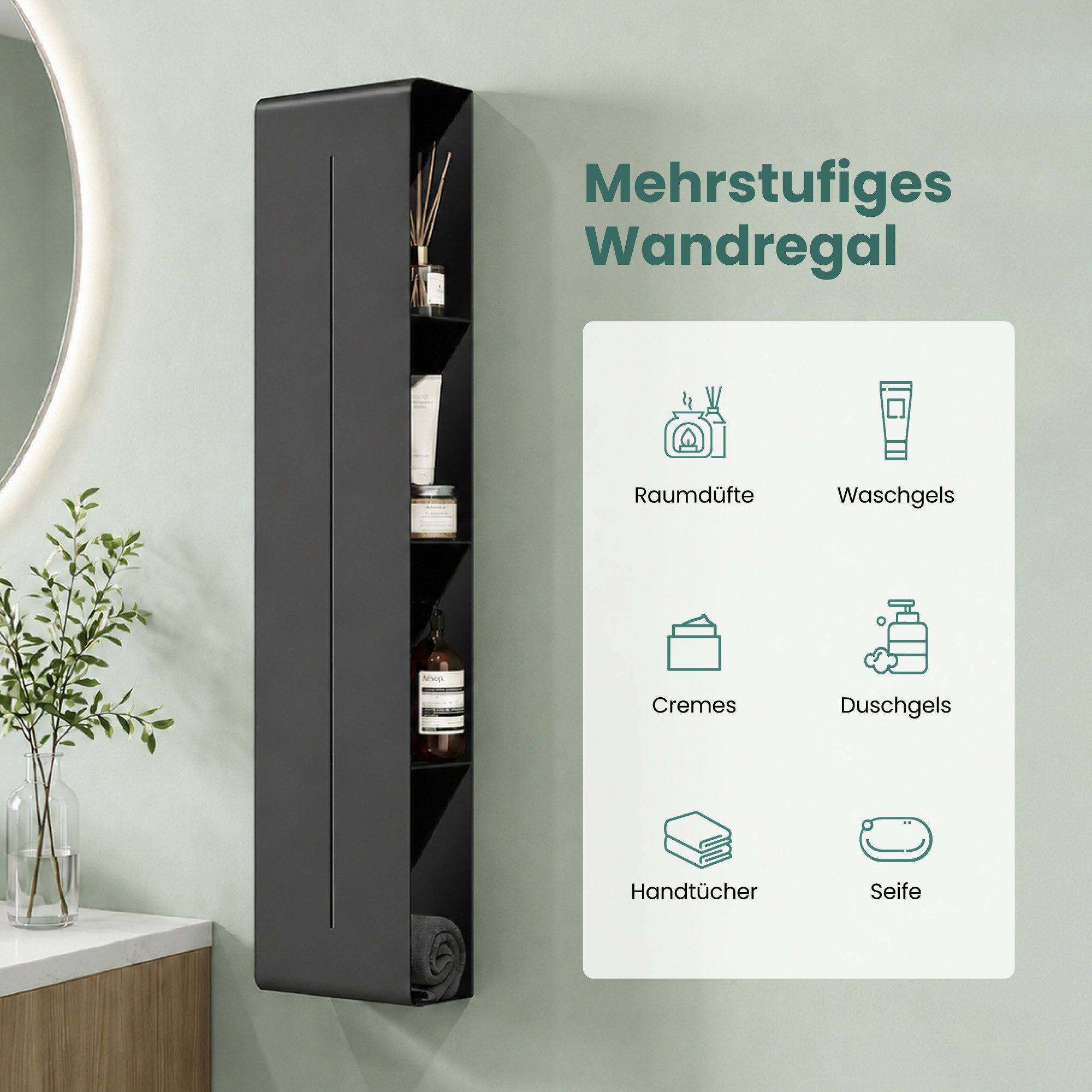 Mai & Mai Duschregal Duschablage schmal mit 4 Ablagen in Weiß hoher Ebenenabstand Reglo-16, 15 cm lange Ablauföffnungen für schnellen Wasserabfluss – Bild 2 von 5