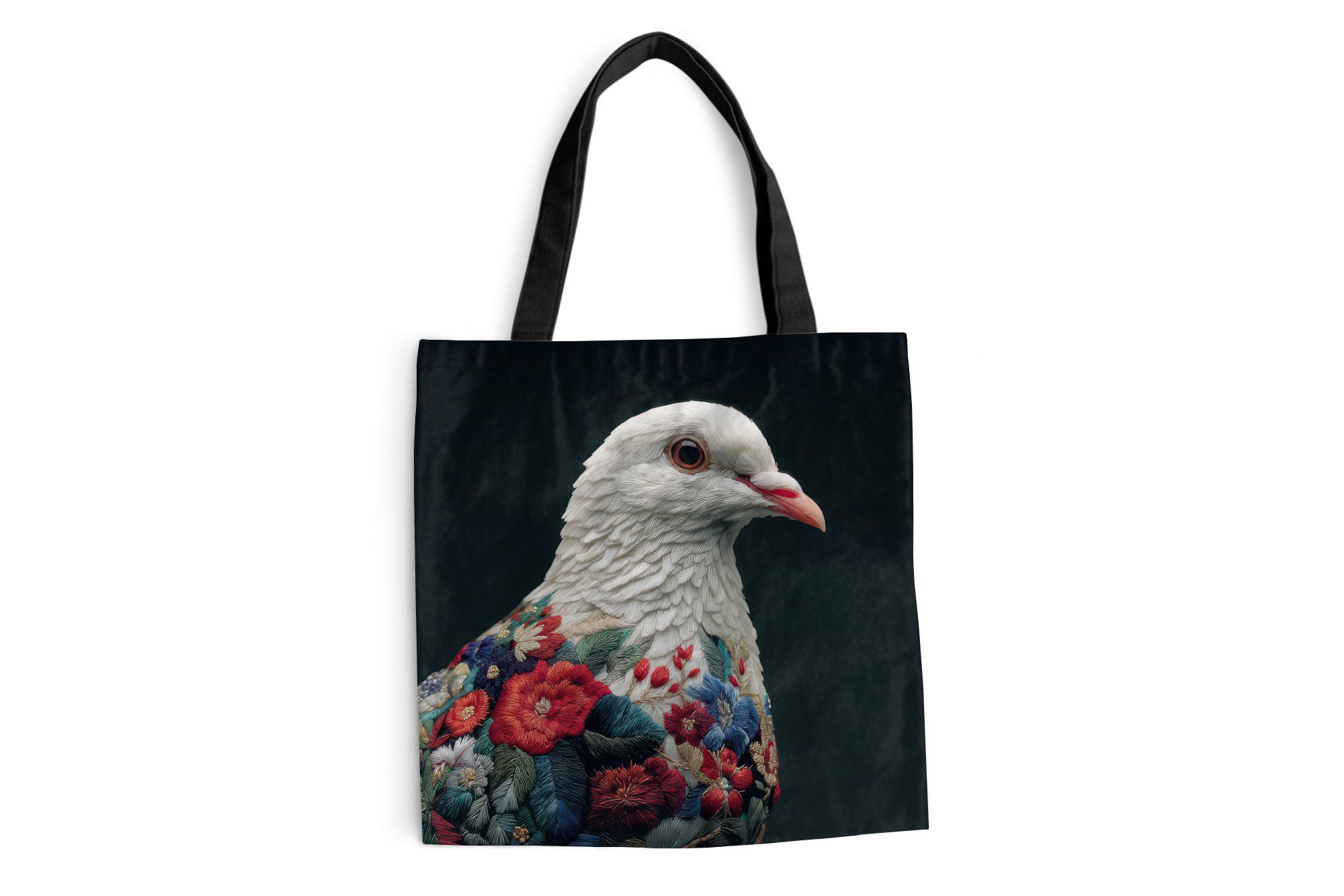 MuchoWow Shopper Taube - Blumen - Weiß - Schwarz, Handtasche, Damen und Herren, Schultertasche, Umhängetasche, Tote Bag
