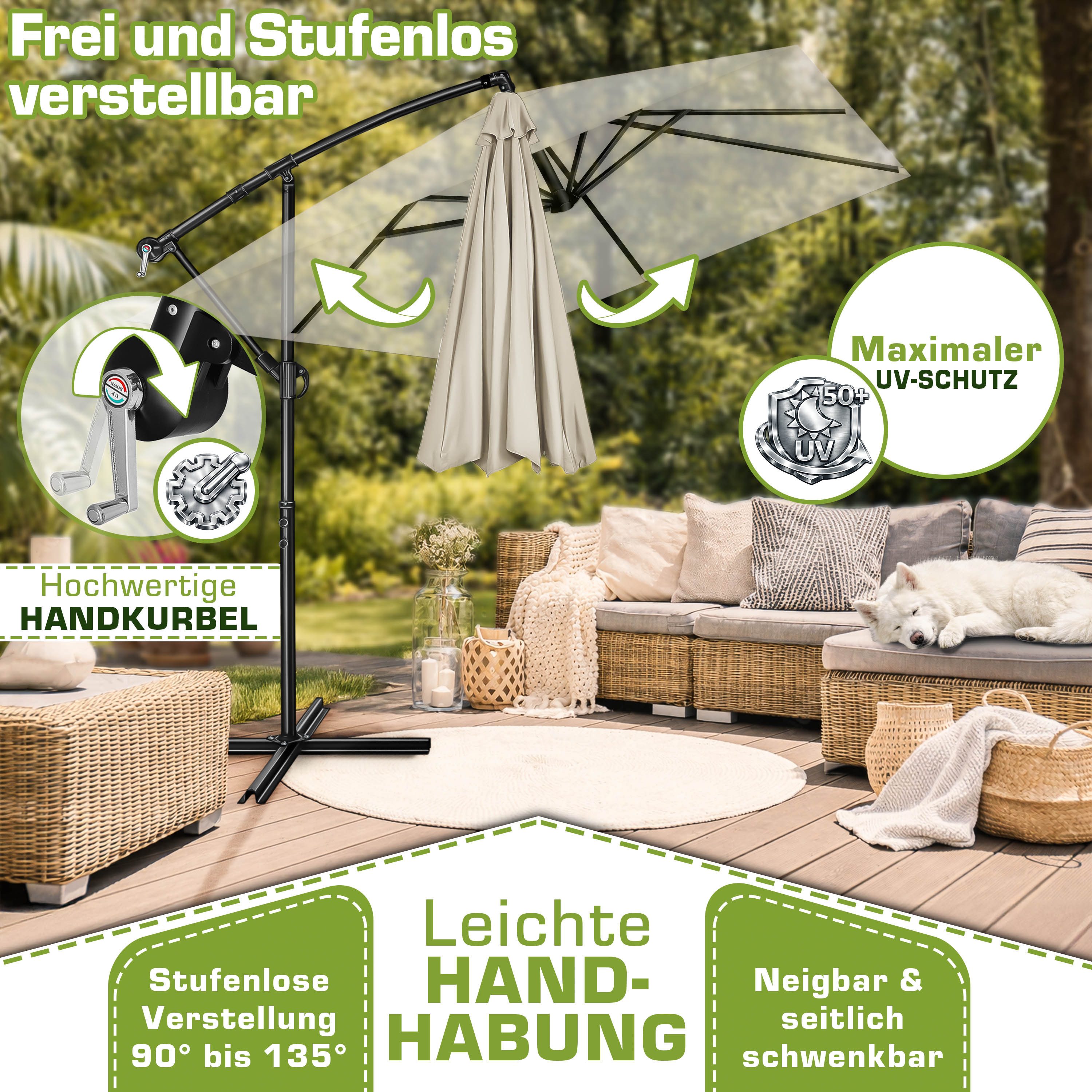 tillvex Sonnenschirm tillvex® Sonnenschirm eckig 235 x 235 cm Ampelschirm Gartenschirm, Kurbelschirm Marktschirm wasserdicht 360° drehbar, mit Kurbel & Windschu – Bild 3 von 5