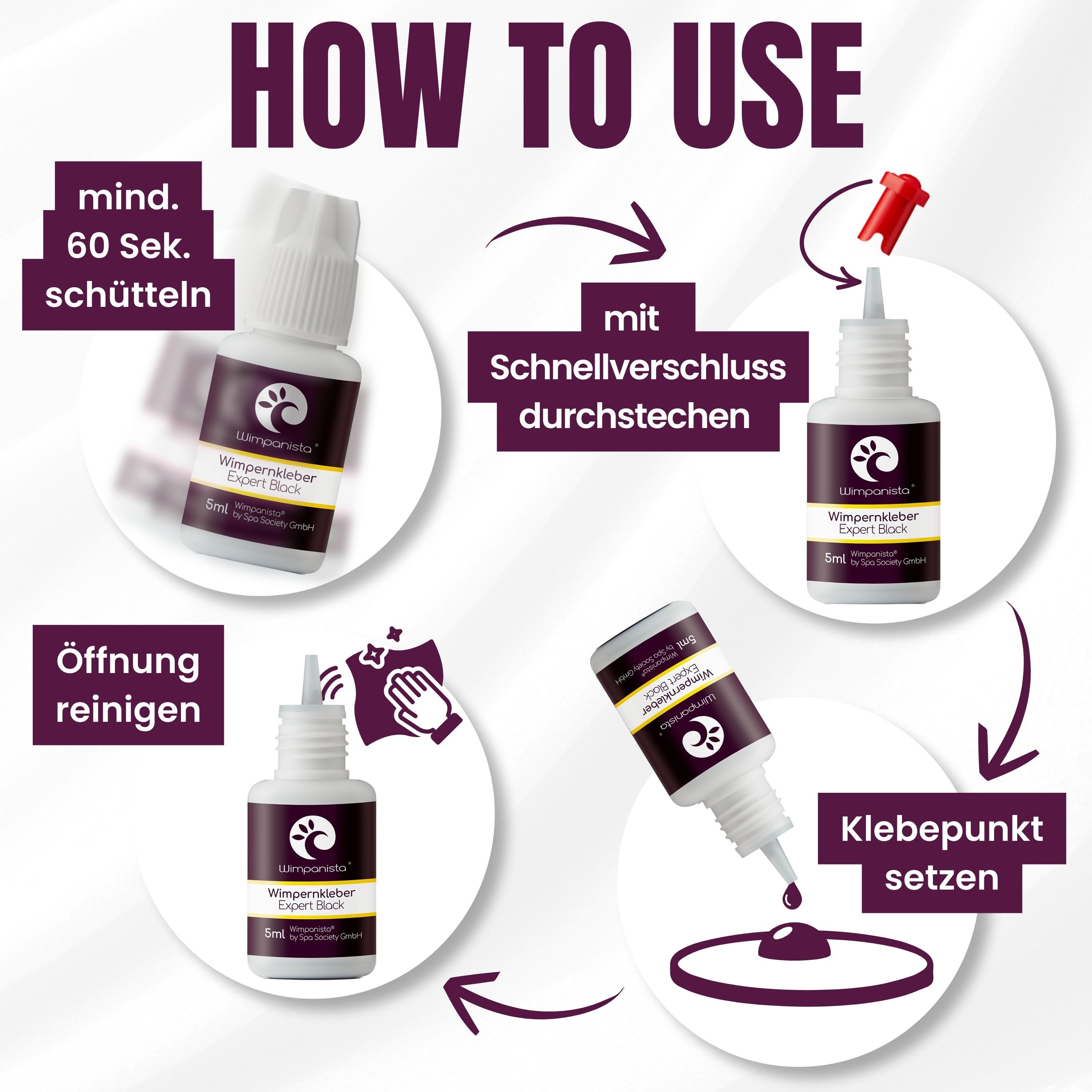 Wimpanista Wimpernkleber Expert Black. Trocknungszeit 2-3 Sek., für die professionelle Wimpernverlängerung