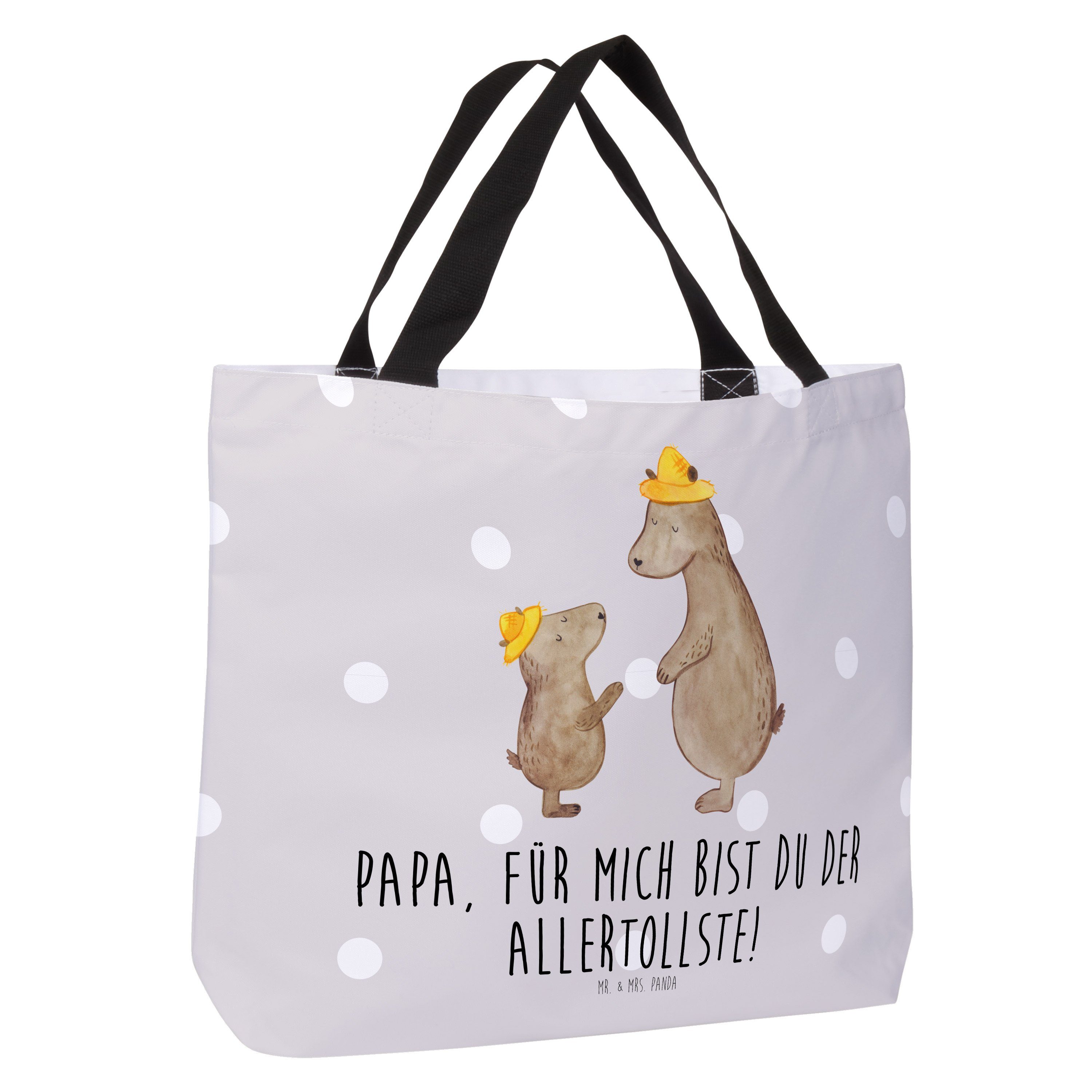 Mr. & Mrs. Panda - Grau (1-tlg) Einkaufsbeutel, Hut Shopper mit Bären Vatertag, Geschenk, Pastell Sc 