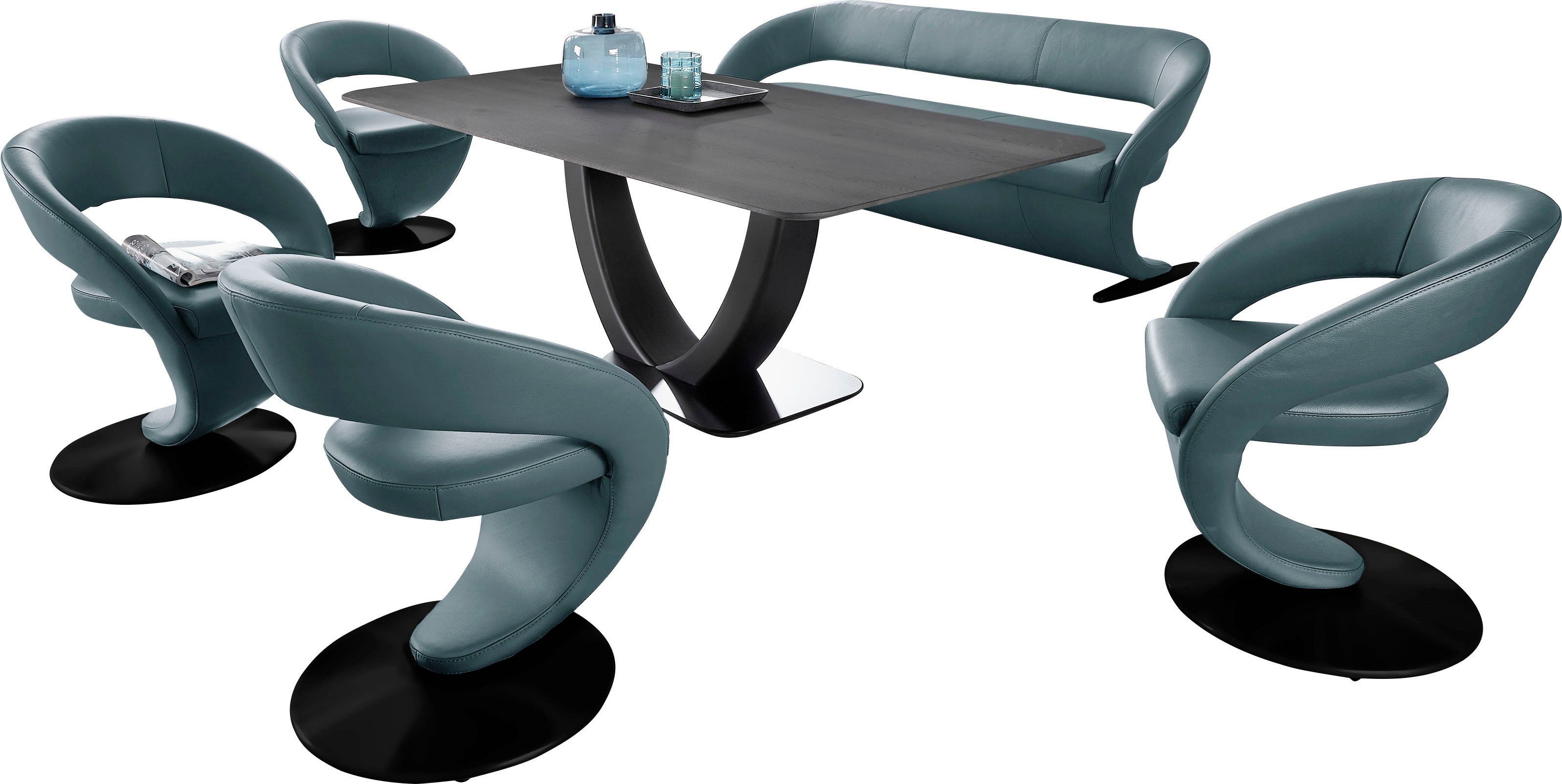 (Set), & Design-Drehstühlen Wildeiche Wave, und Komfort 4 in Essgruppe Tisch Tischplatte K+W Wohnen 180x90cm,