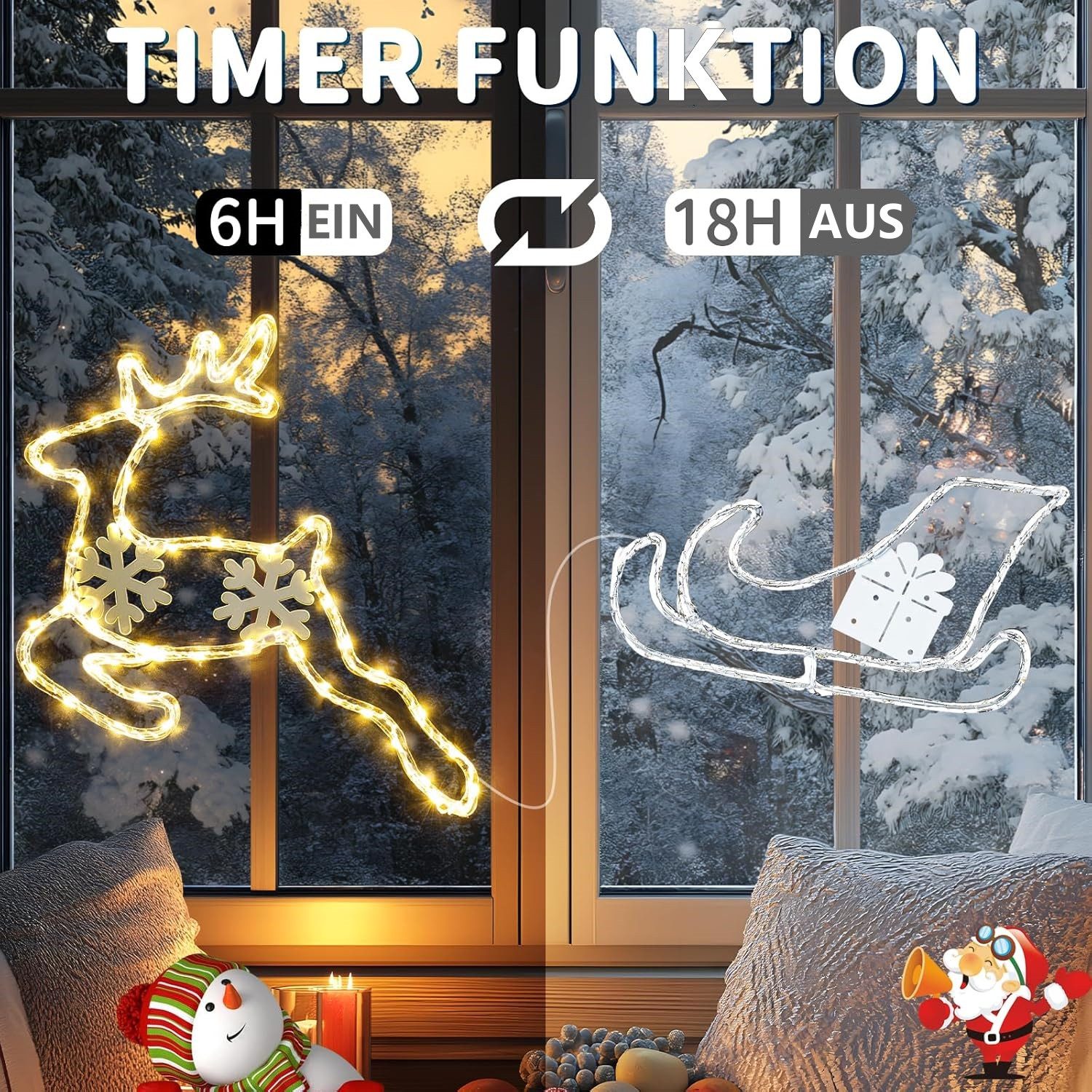 Quntis LED-Lichterkette LED Dekolicht Weihnachtsfigur Weihnachtsbaum/Jesus für Weihnachten, Weihnachtsdeko fenster Mit 8 Modi Timer Für Hof Zimmer Fensterbank – Bild 5 von 5