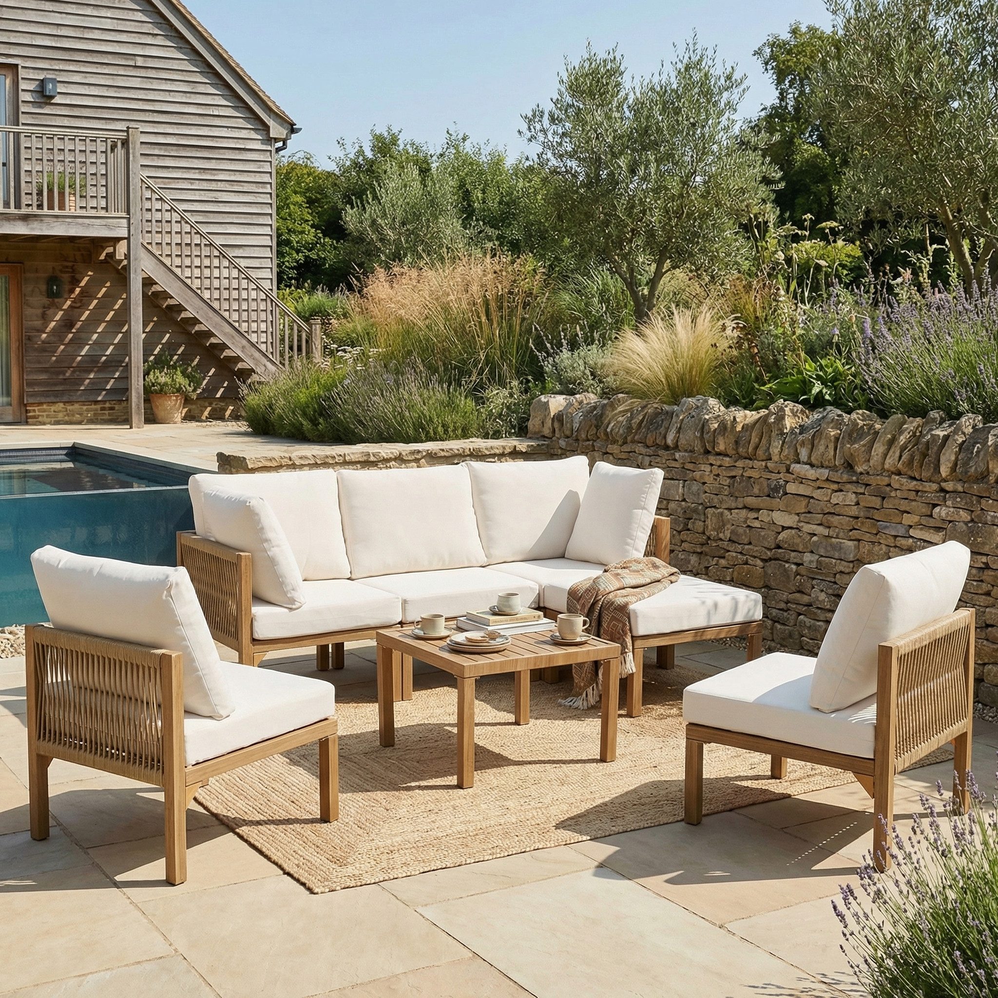 i@home Gartenlounge-Set, (7-tlg), Kann in ein Liegebett umgewandelt werden,Modulares Sofa, beige/natur