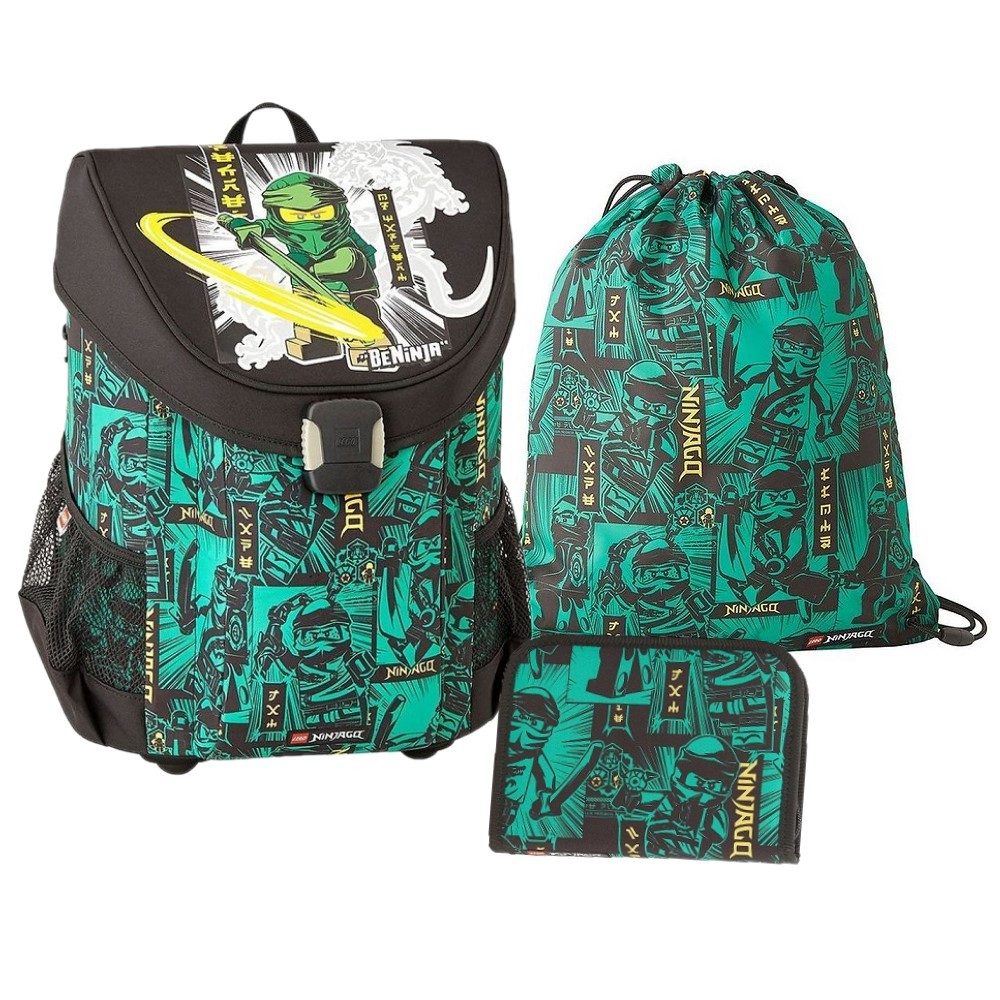 LEGO® Bags Ранцы Easy (Set, 3-tlg., inkl. Federmäppchen und Turnbeutel), Ninjago Schultasche GREEN; grüner Ninja Lloyd