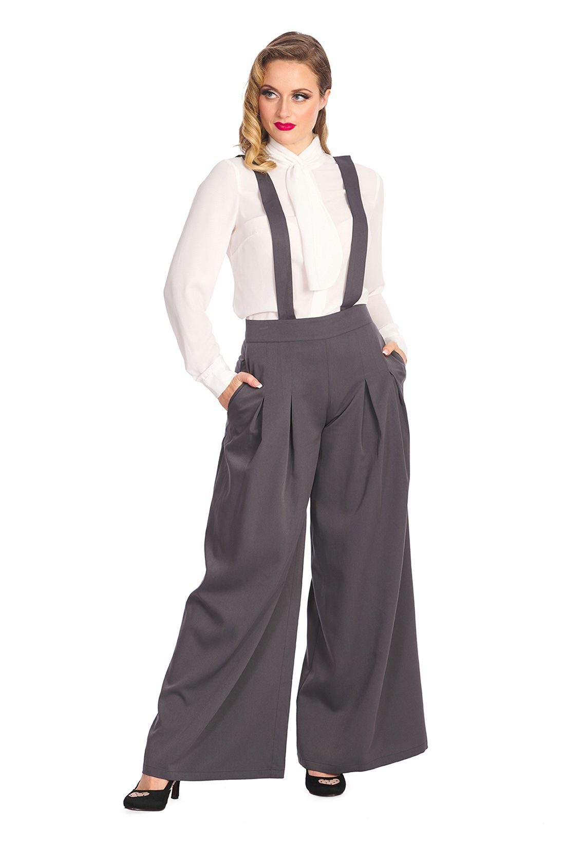 Banned Marlene-Hose Palazzo Diamond Grau Vintage Trouser abnehmbare Hosentr günstig online kaufen