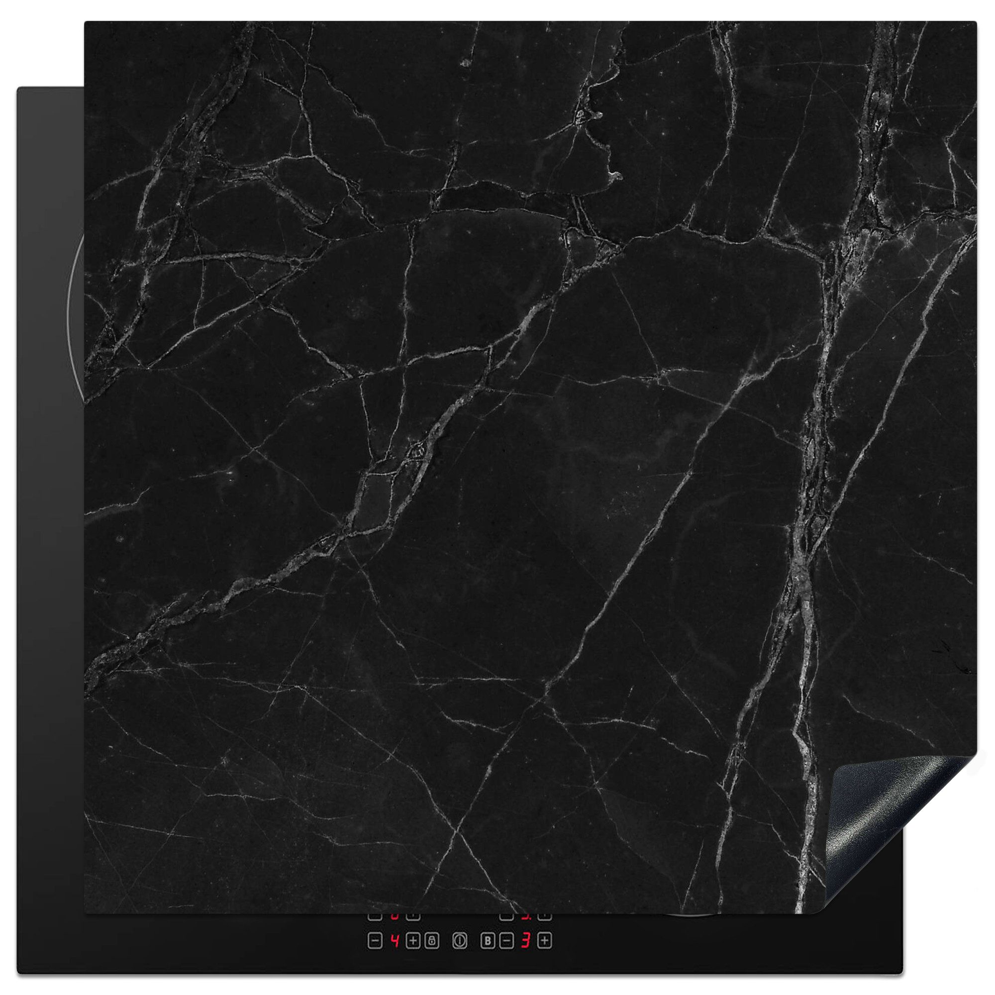 MuchoWow Herd-Abdeckplatte Marmor - Schwarz, Vinyl, (1 tlg), Küche Herdabdeckung Ceranfeld Induktionsfeld Vinyl, 60x60 cm