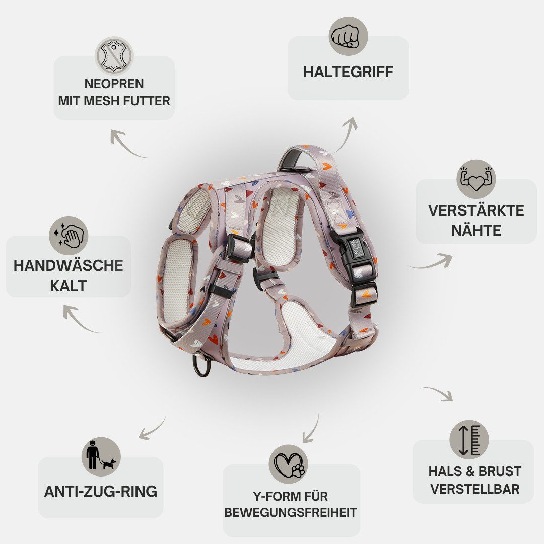 ARIZONA HOT DOGS Hunde-Geschirr Neopren Griffgeschirr Sweet Love, Taupe S günstig online kaufen