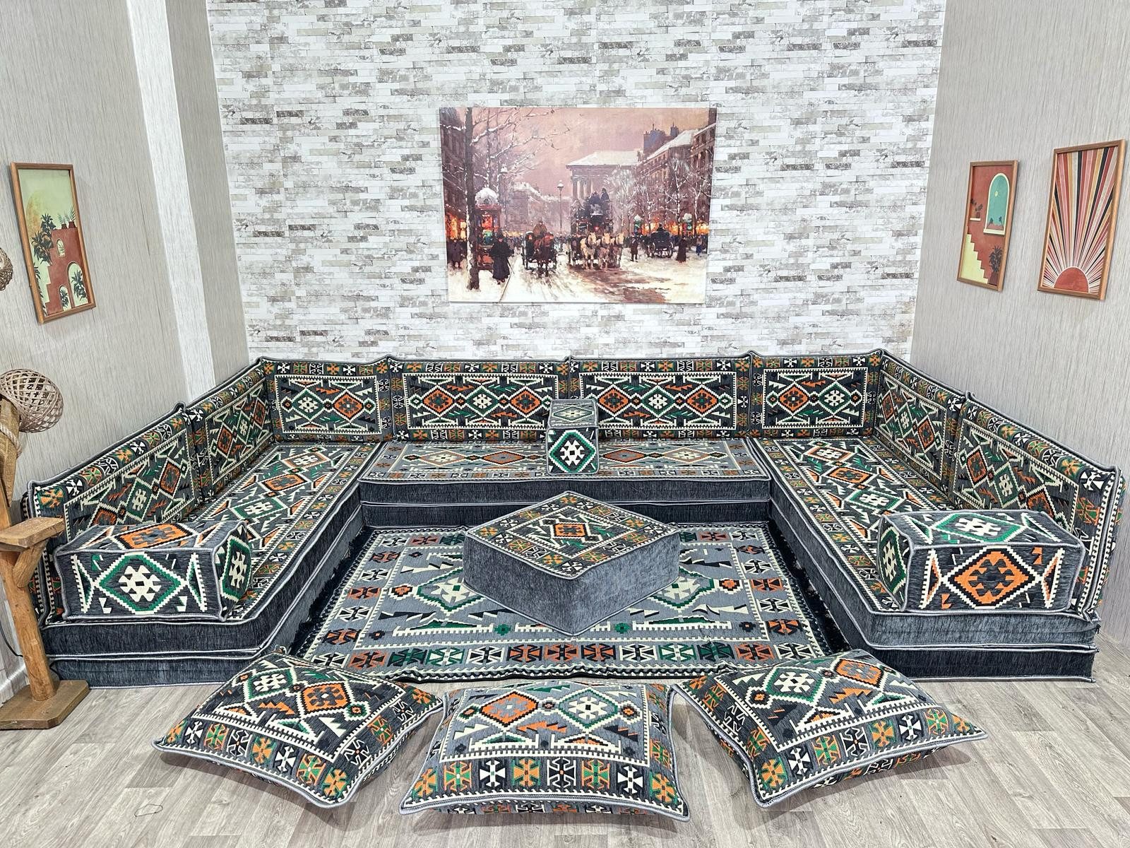 CaddeBuy Sofa Arabisches Majlis Bodensofa mit Bodenkissen, Modulare Sitzecke