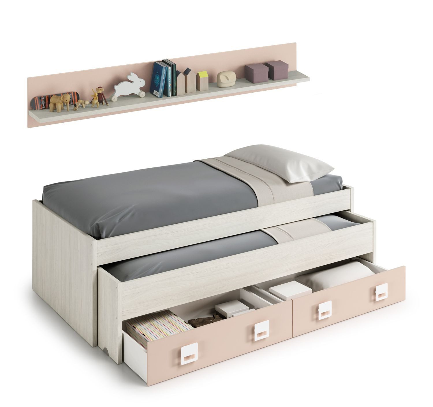 freiraum Jugendzimmer-Set NUBE, in Alpen-Weiß / Grau / Rosa - 199x65x96 (Bx günstig online kaufen