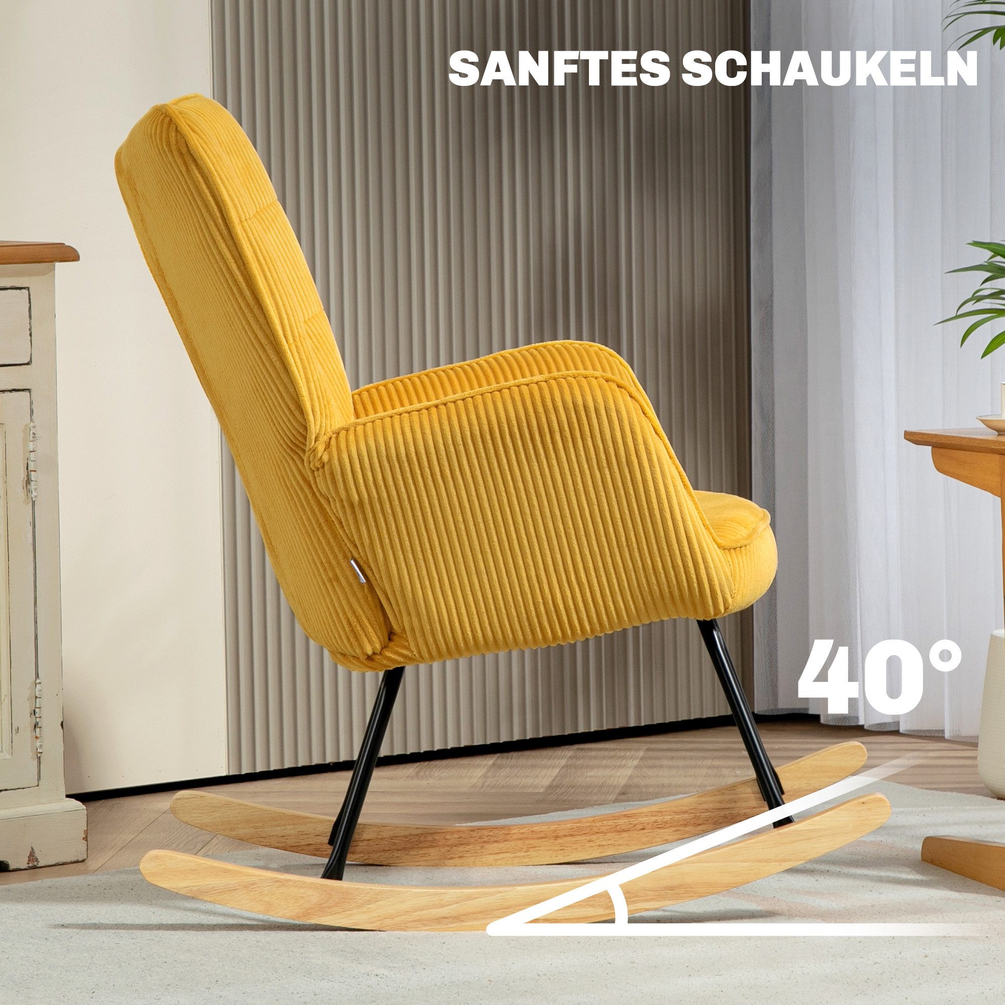 furnicato Schaukelstuhl Vintage aus Buchenholz & Stahl, Gelb (1 St)