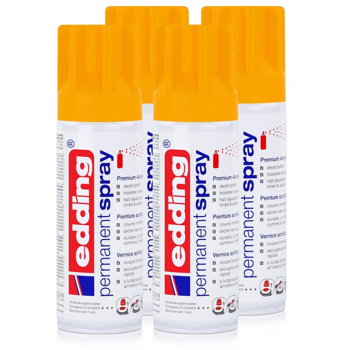 Edding Permanent Spray 3x200 Ml – Tiefschwarz Glänzend RAL 9005, Acryllack Für Innen/außen, Schnell Trocknend
