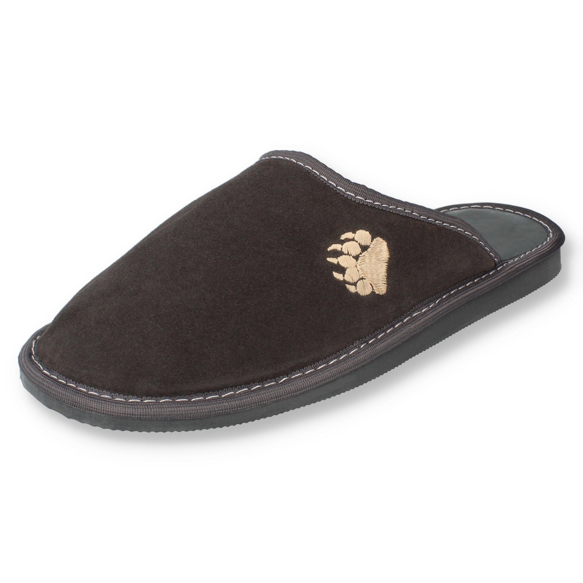 filsko Skagen Herren Hausschuh weiches Veloursleder mit Schafwolle gefüttert, Tatzen Stickerei