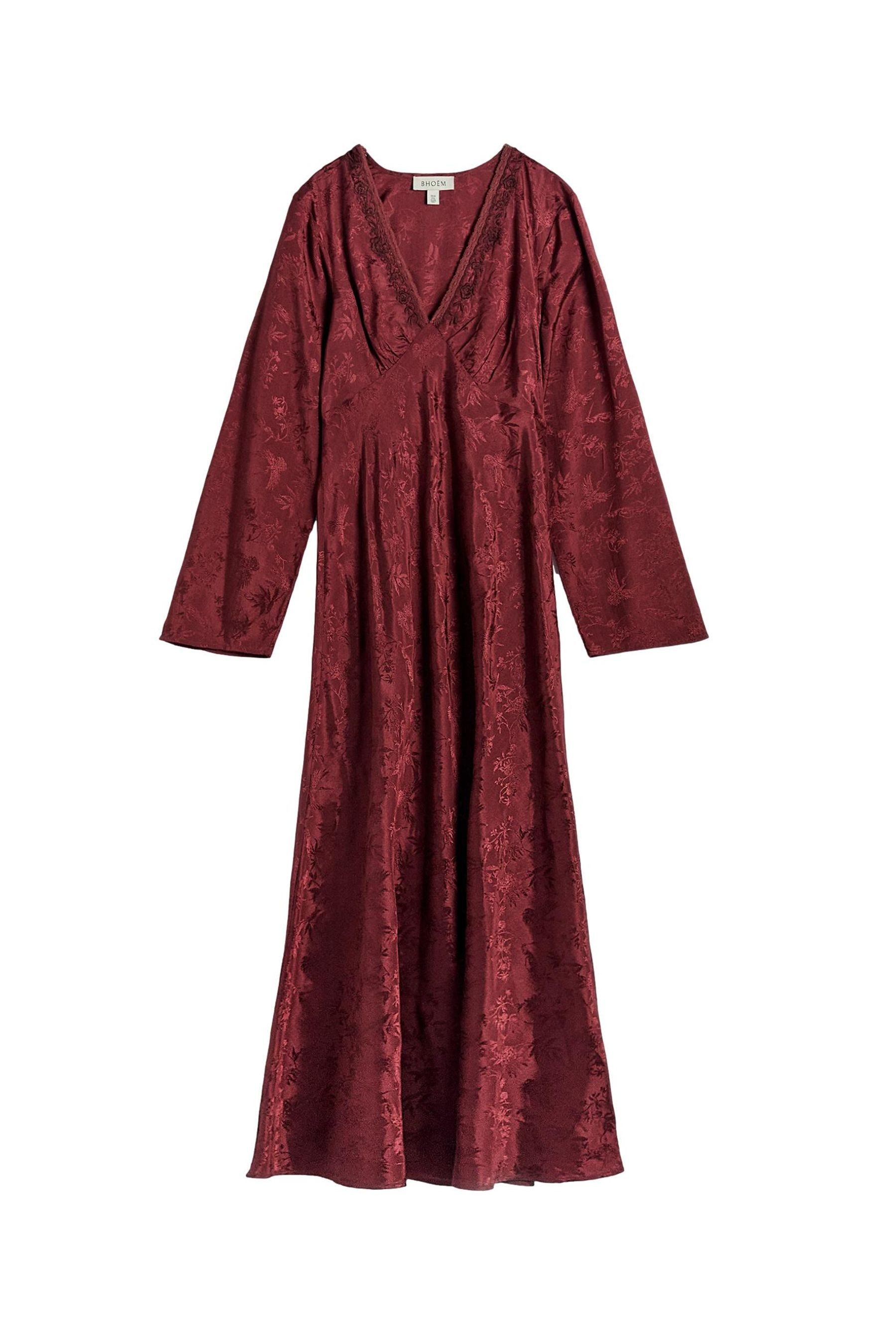 Bhoem Midikleid BHOEM Besticktes Midikleid aus Jacquard, weinrot (1-tlg)