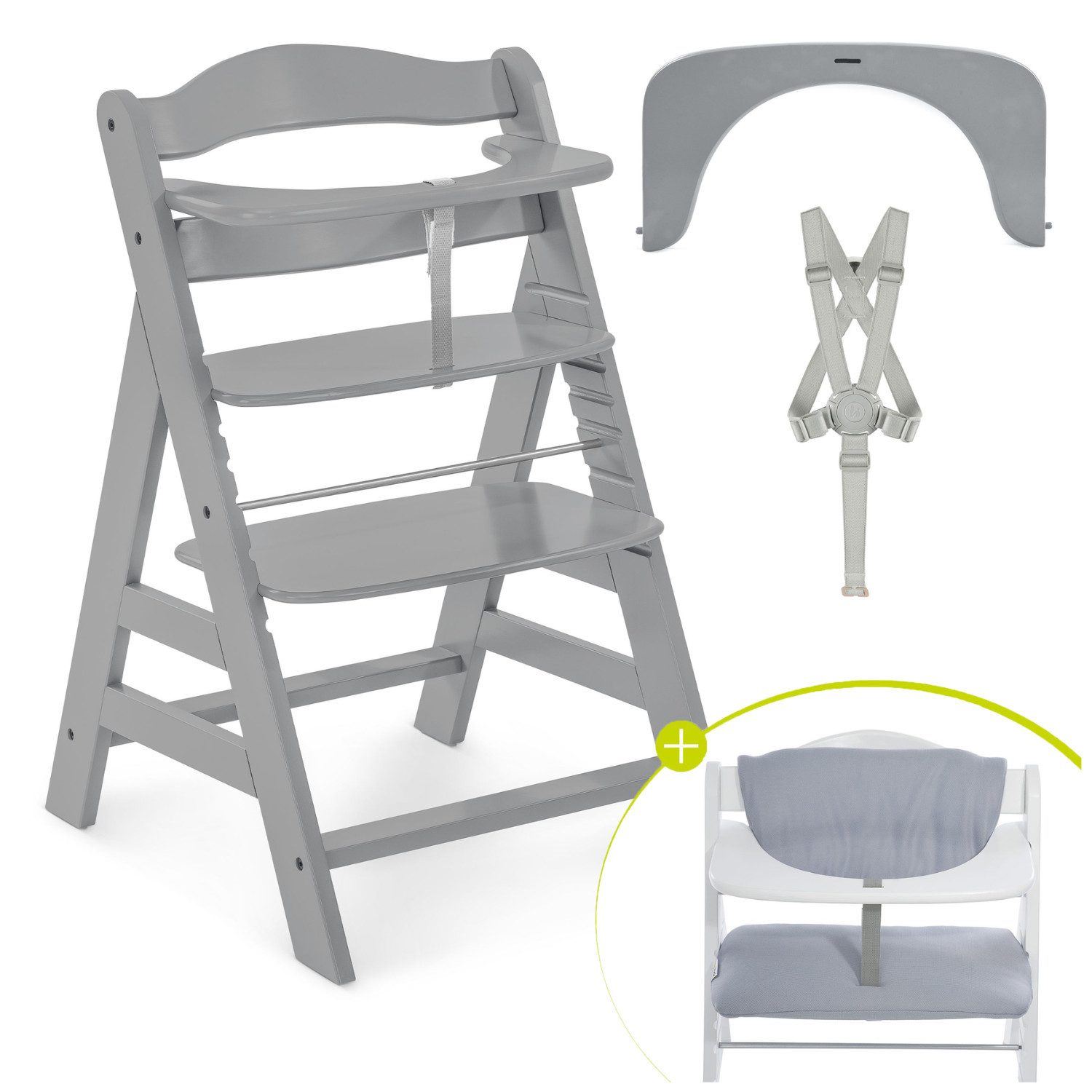 Hauck Hochstuhl Alpha Plus, Mitwachsender Holz Kinderhochstuhl verstellbar mit Sitzauflage & Gurt