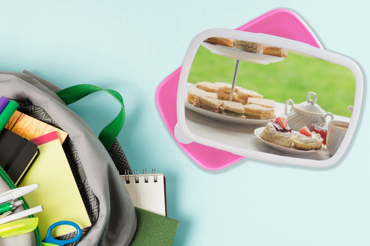 Tee Lunchbox (2-tlg), Kunststoff, Kunststoff Erdbeere, Frühstück Brotdose Erwachsene, - - Kinder, für Snackbox, Brotbox Mädchen, rosa MuchoWow