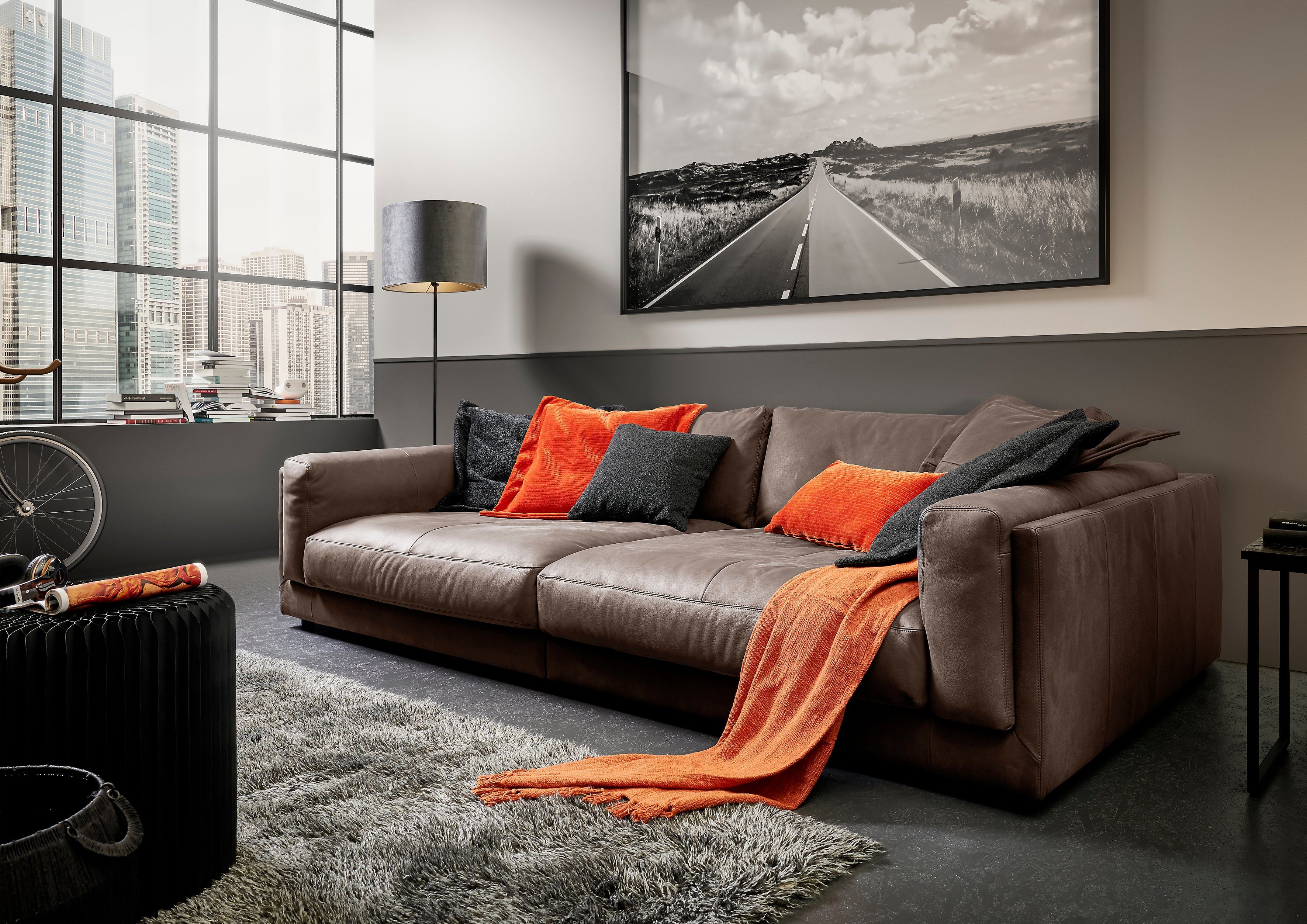 3C Candy Big-Sofa Karalis mit extra großer Sitztiefe, elegantes Mega Sofa zum Relaxen, auch in Cord- oder Leder-Bezug, lose Kissen, loungige Bequemlichkeit