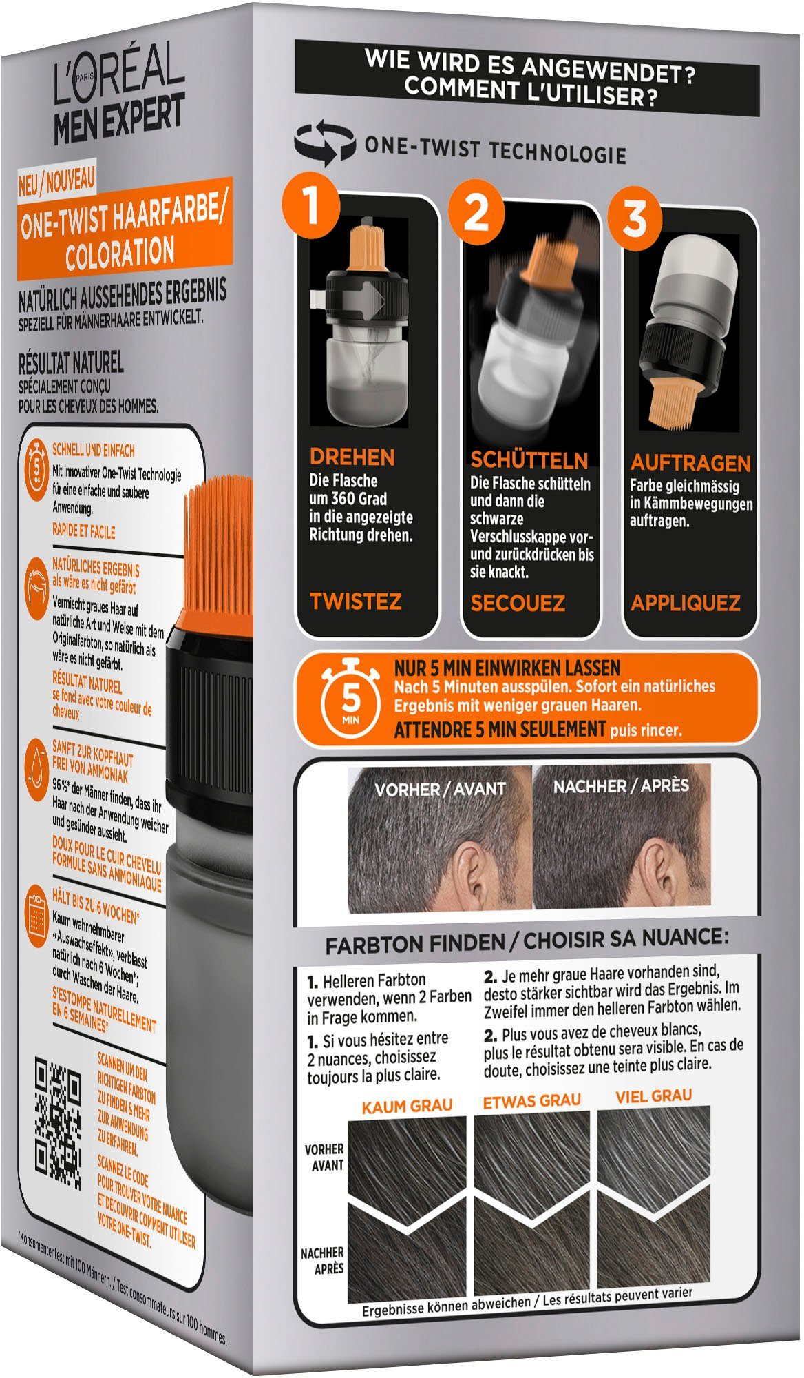 EXPERT Haarfarbe L'ORÉAL Coloration 5 MEN One-Twist PARIS Hellbraun