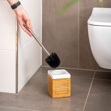 bremermann WC-Reinigungsbürste bremermann WC-Bürstenhalter, Bambus, Keramik, weiß, WC-Garnitur, Toile, (Komplett-Set), inkl. Ersatzbürstenkopf