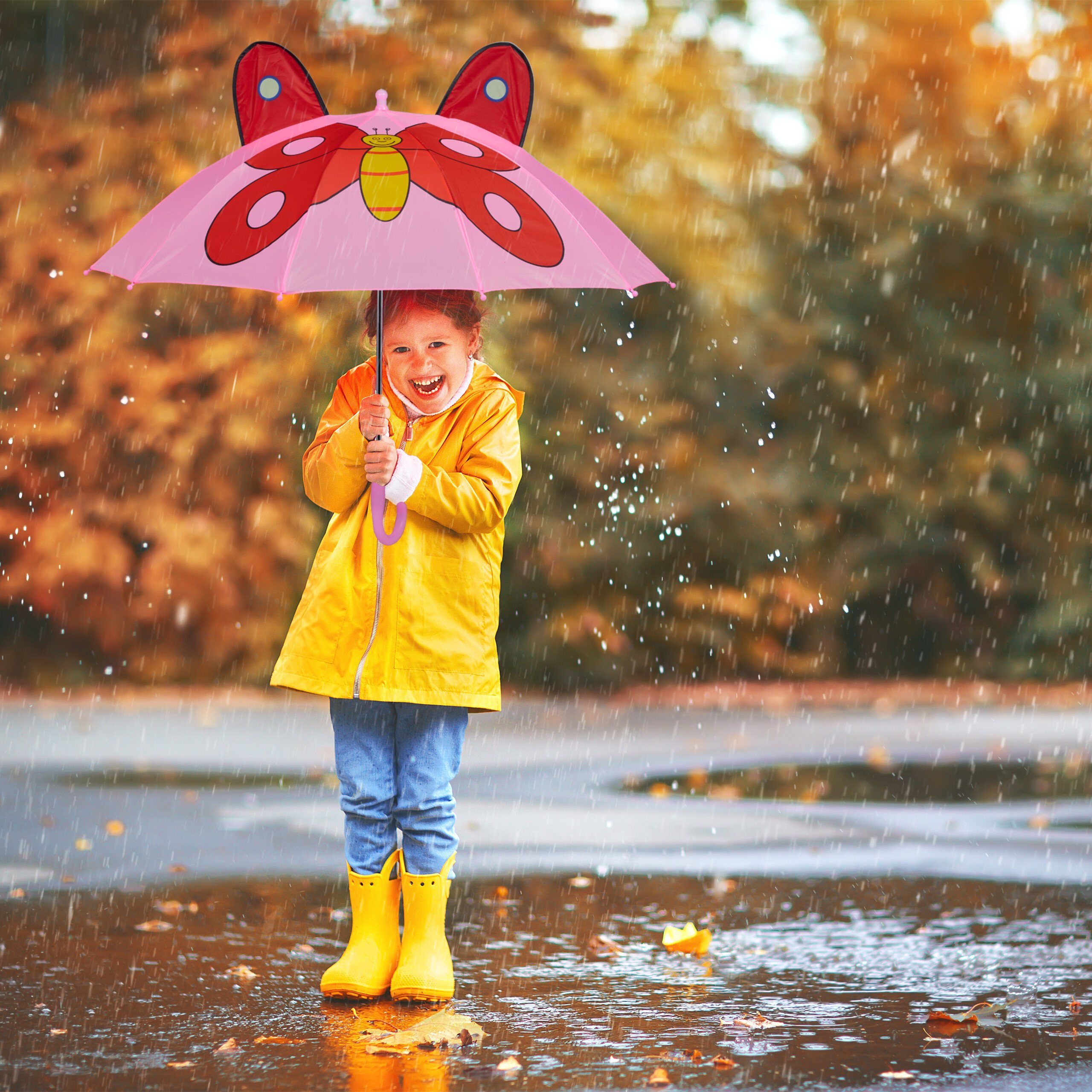 Regenschirm "Schmetterling" Stockregenschirm Kinder relaxdays