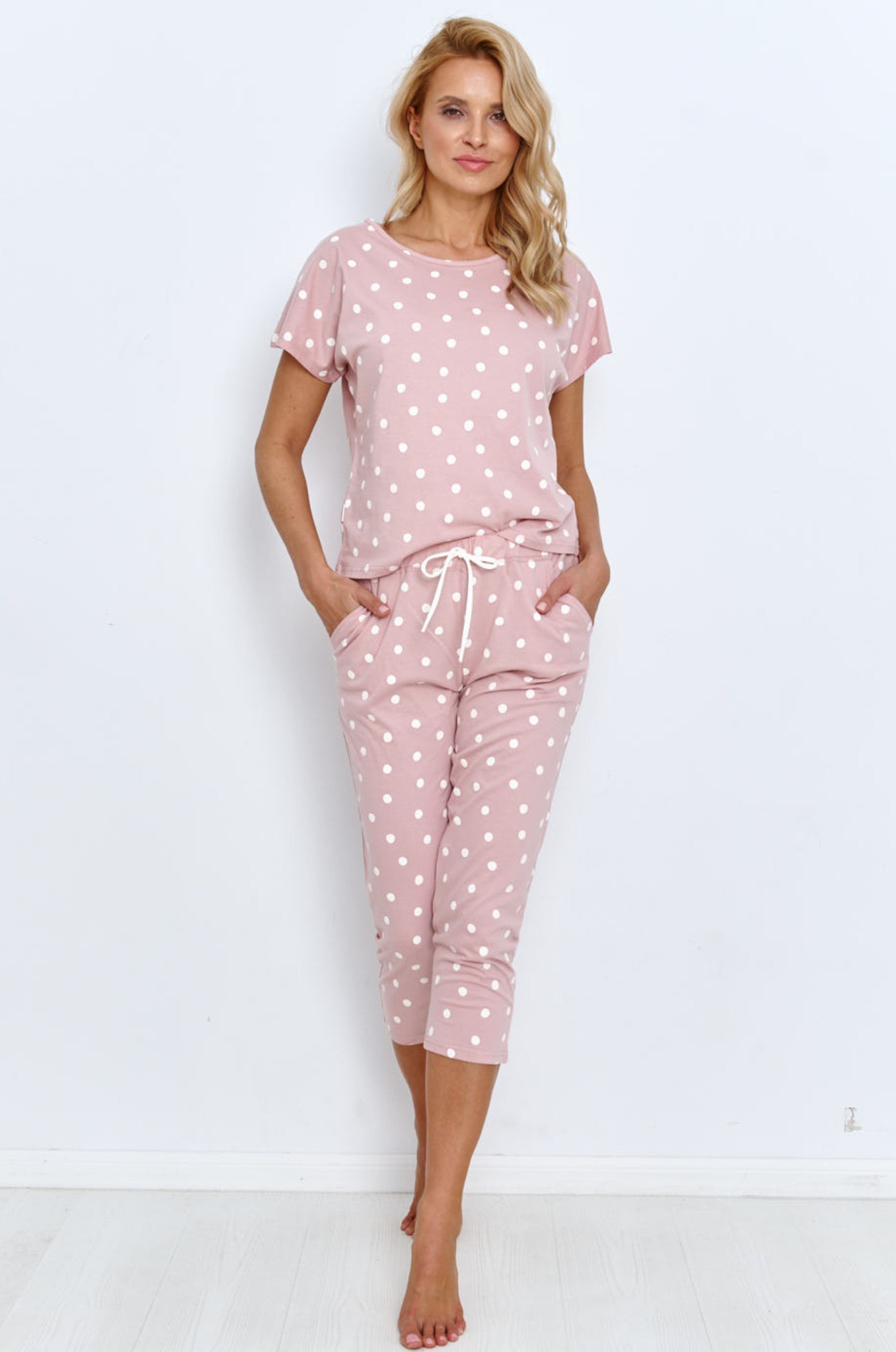 Mademoiselle Sommeil Capri-Pyjama 3/4 Schlafanzug in altrosa mit weißen Punkten (2 tlg., 1 Stück)
